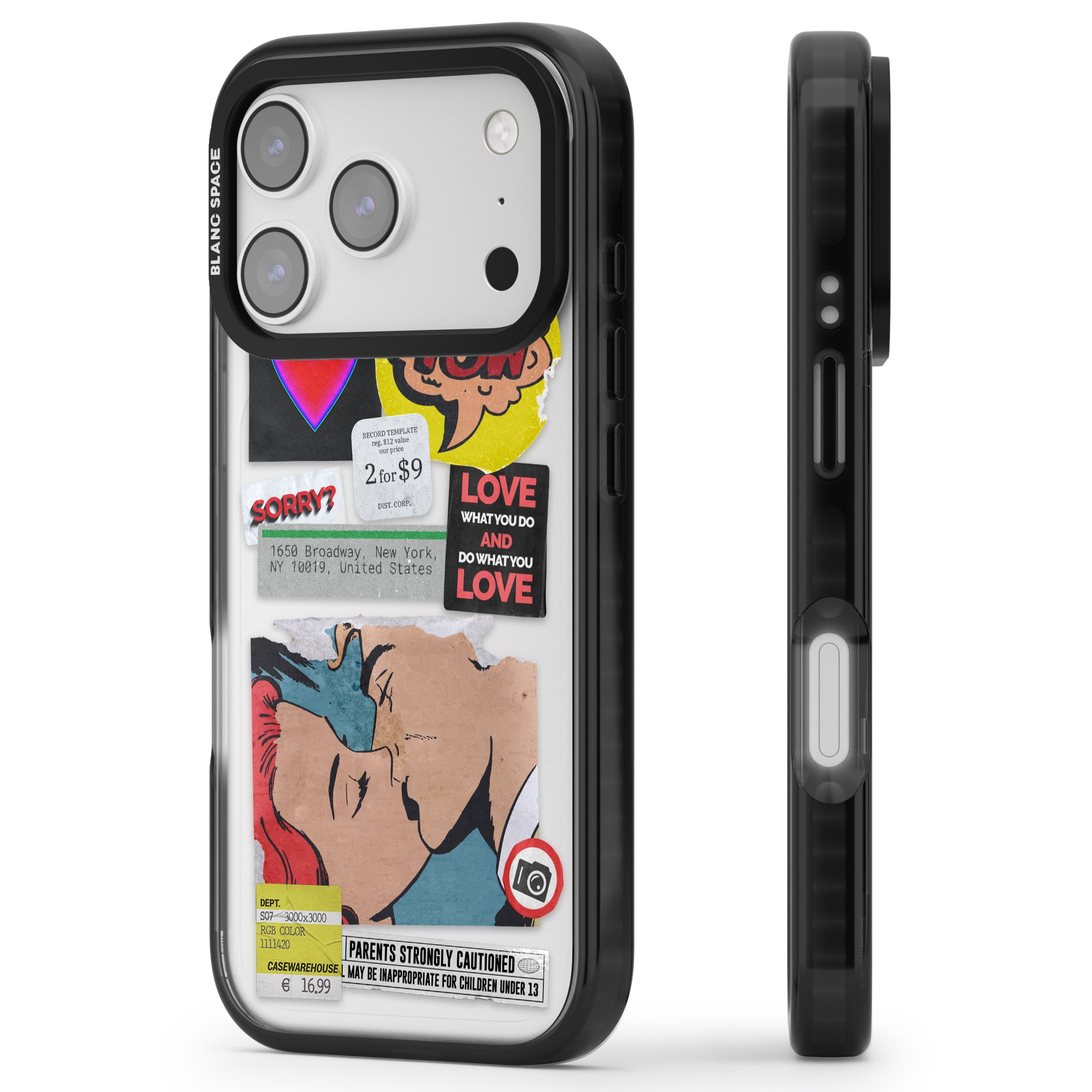 Retro Sticker Mix iPhone 17 Pro Impact Black Phone Case Side Profile