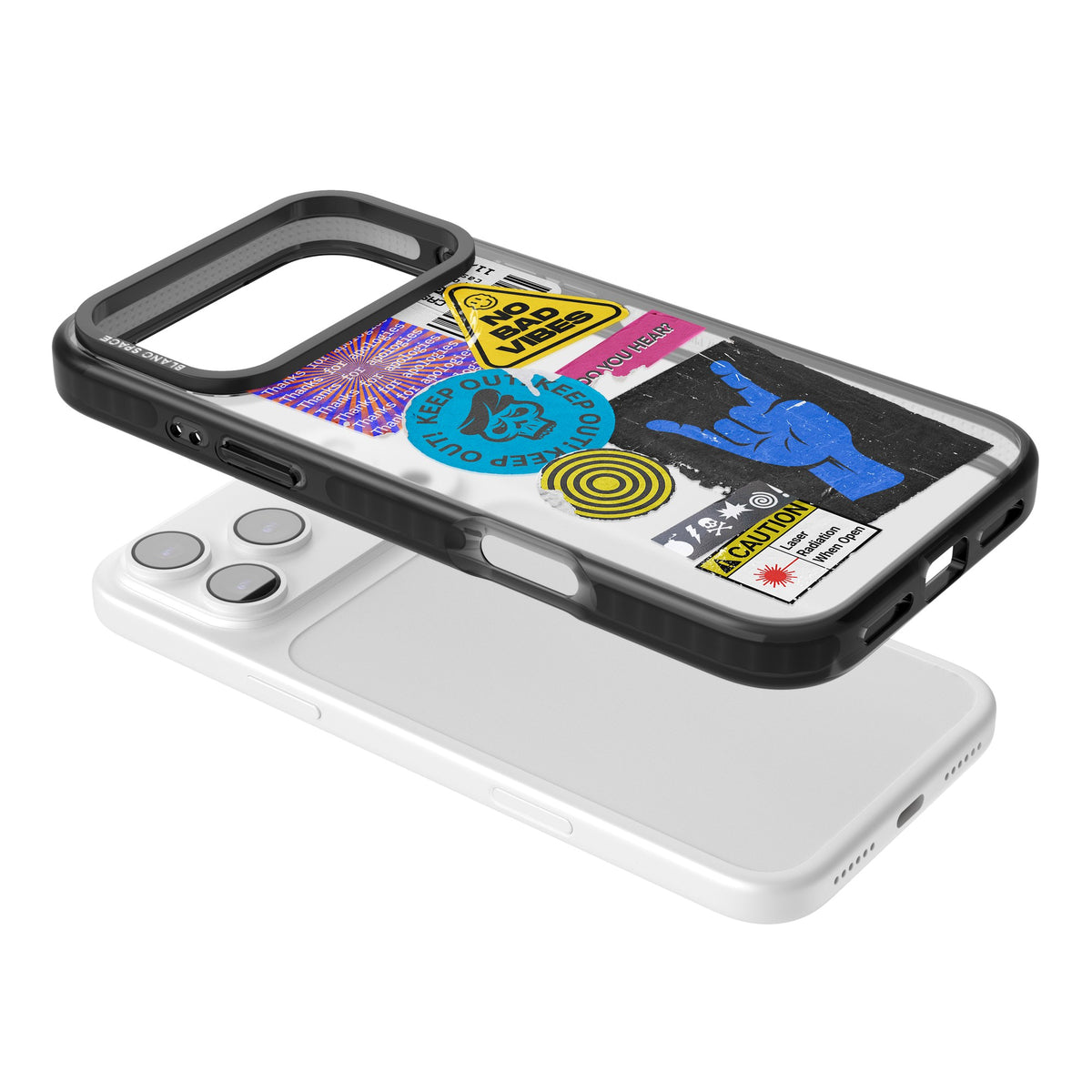 No Bad Vibes Sticker Mix iPhone 17 Pro Max Impact Black Phone Case angled