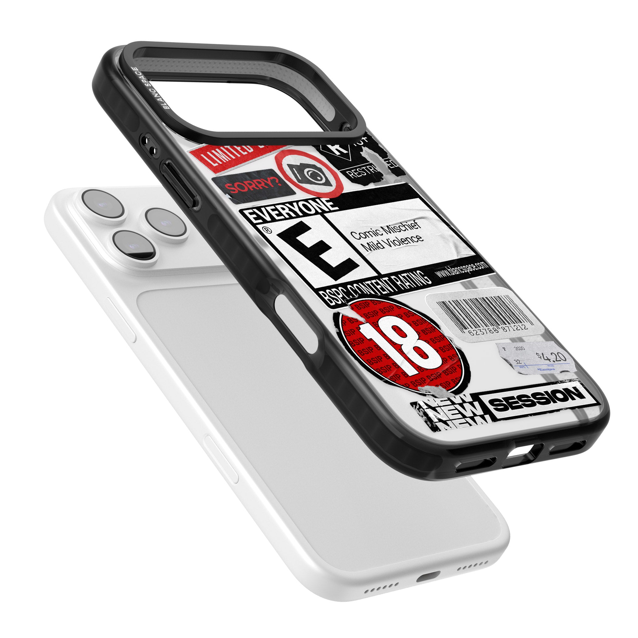 Rated 18+ Sticker Mix iPhone 17 Pro Impact Black Phone Case Colours