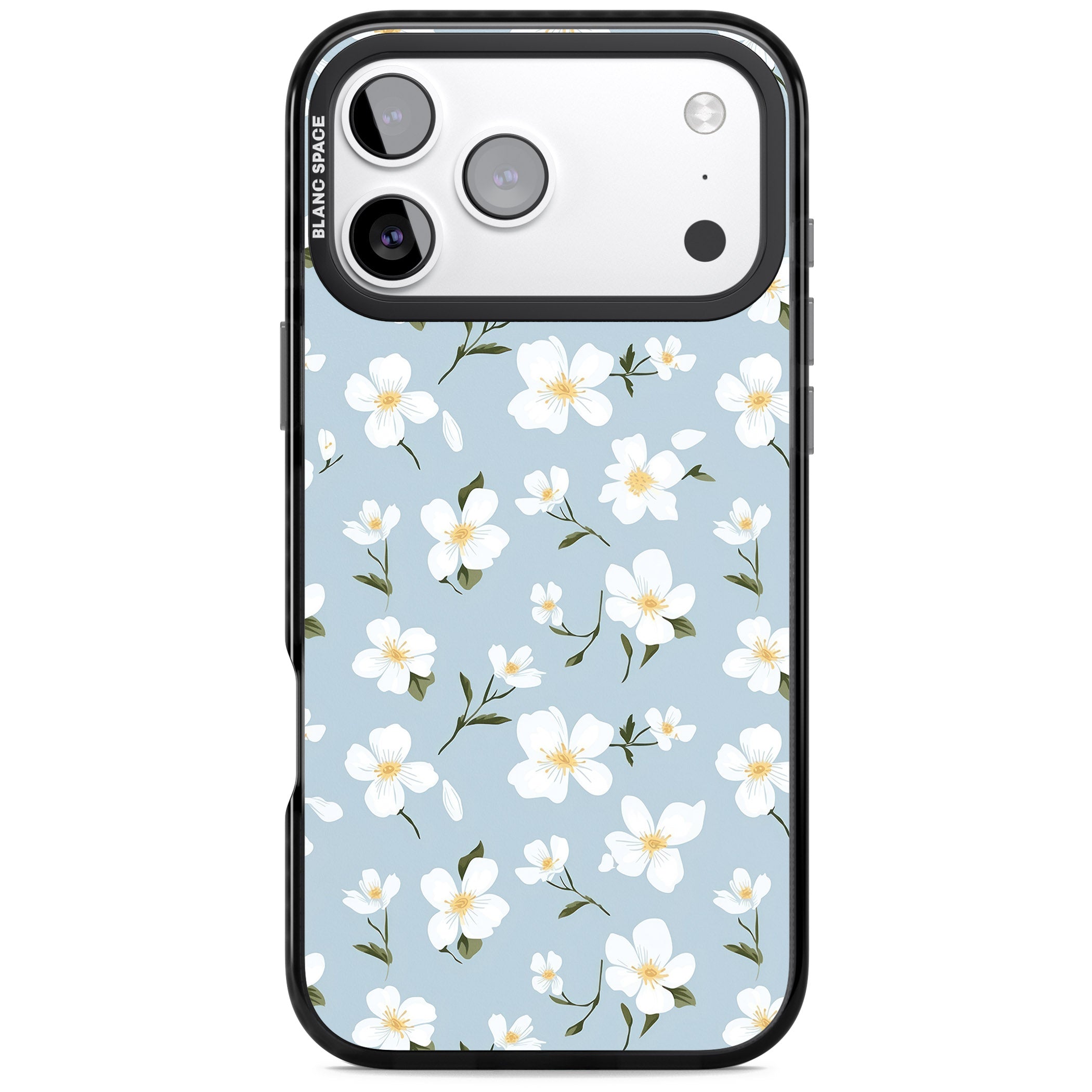 Soft White Blossoms iPhone 17 Pro Impact Black Phone Case