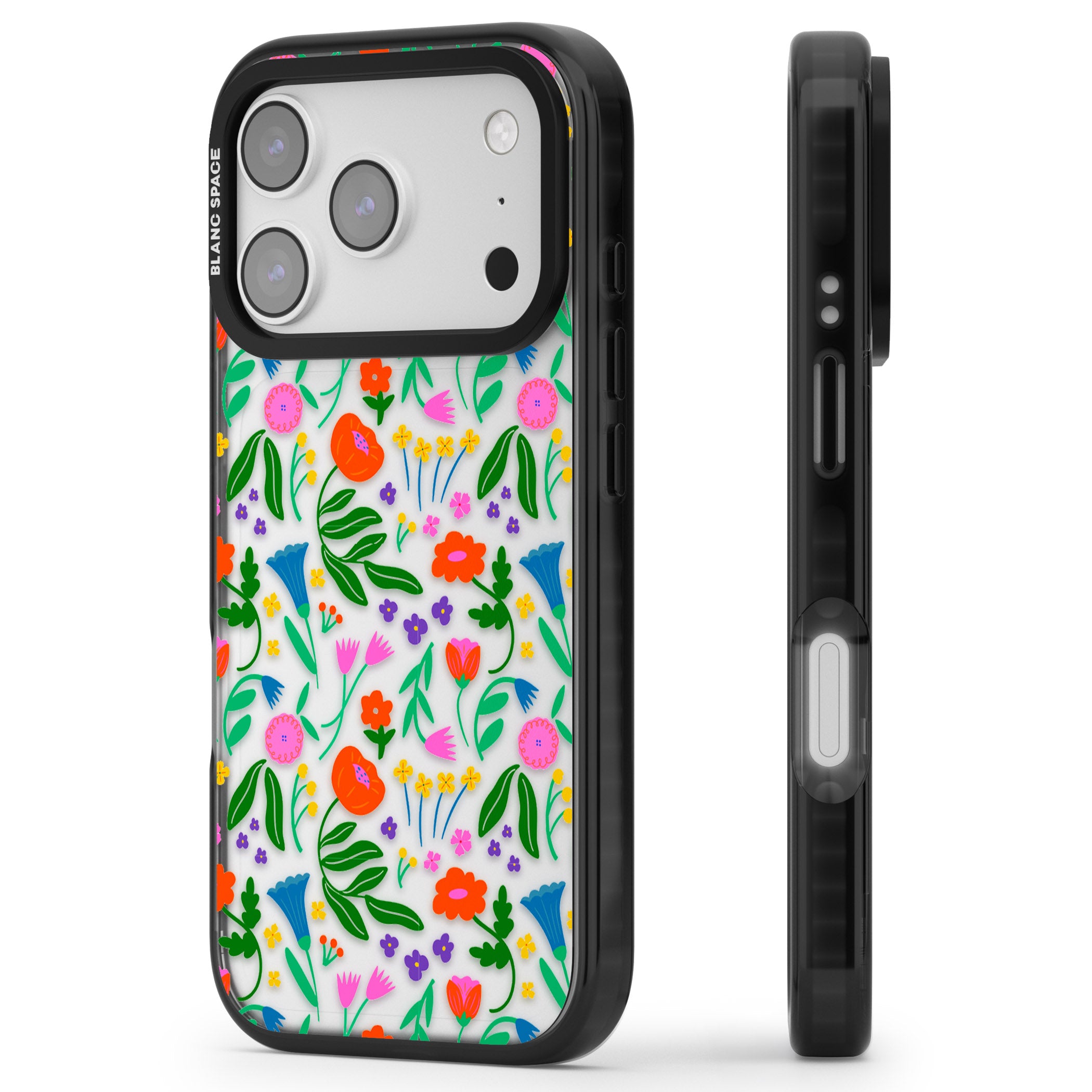 Summer Floral Fiesta iPhone 17 Pro Impact Black Phone Case Side Profile