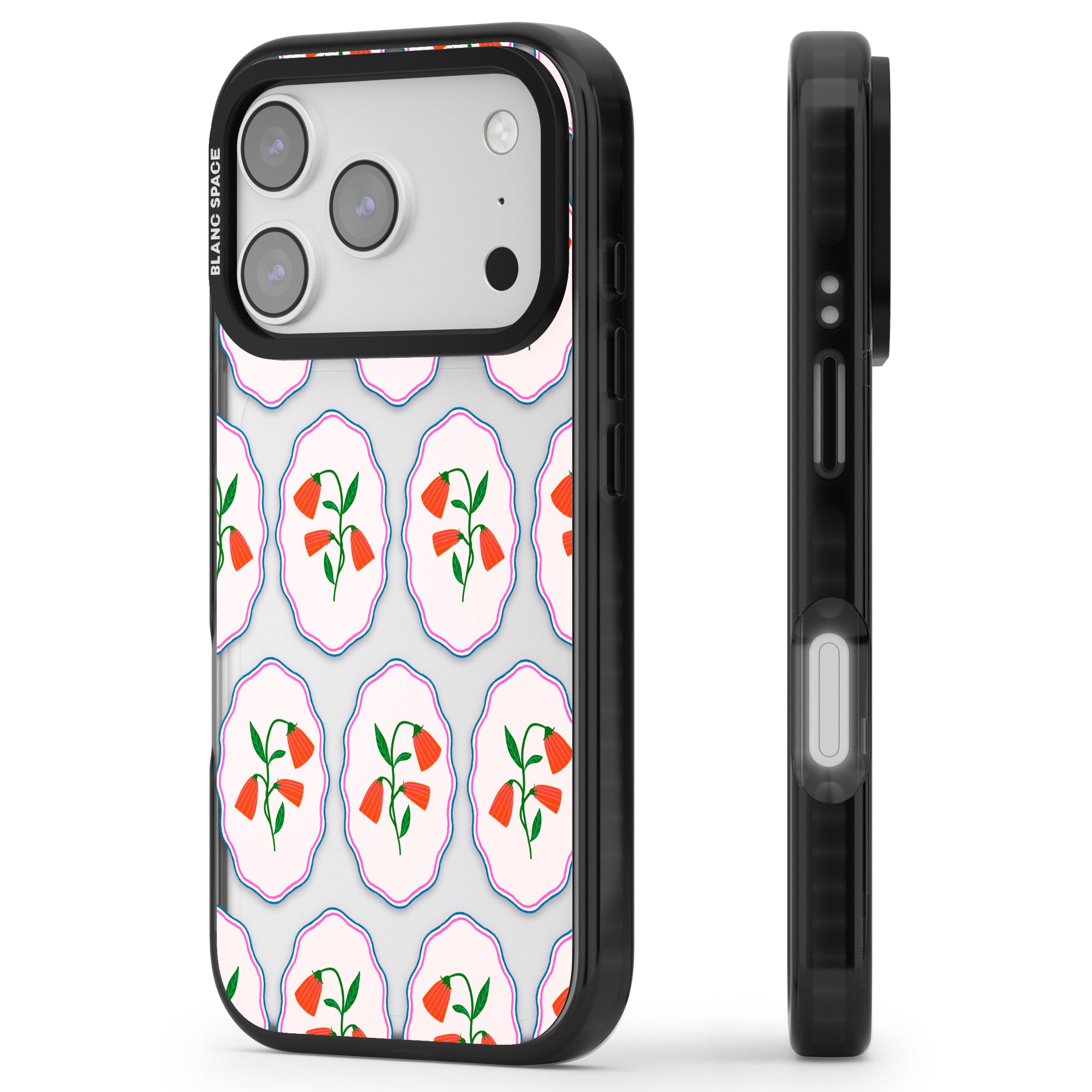 Rose Stamps iPhone 17 Pro Impact Black Phone Case Side Profile