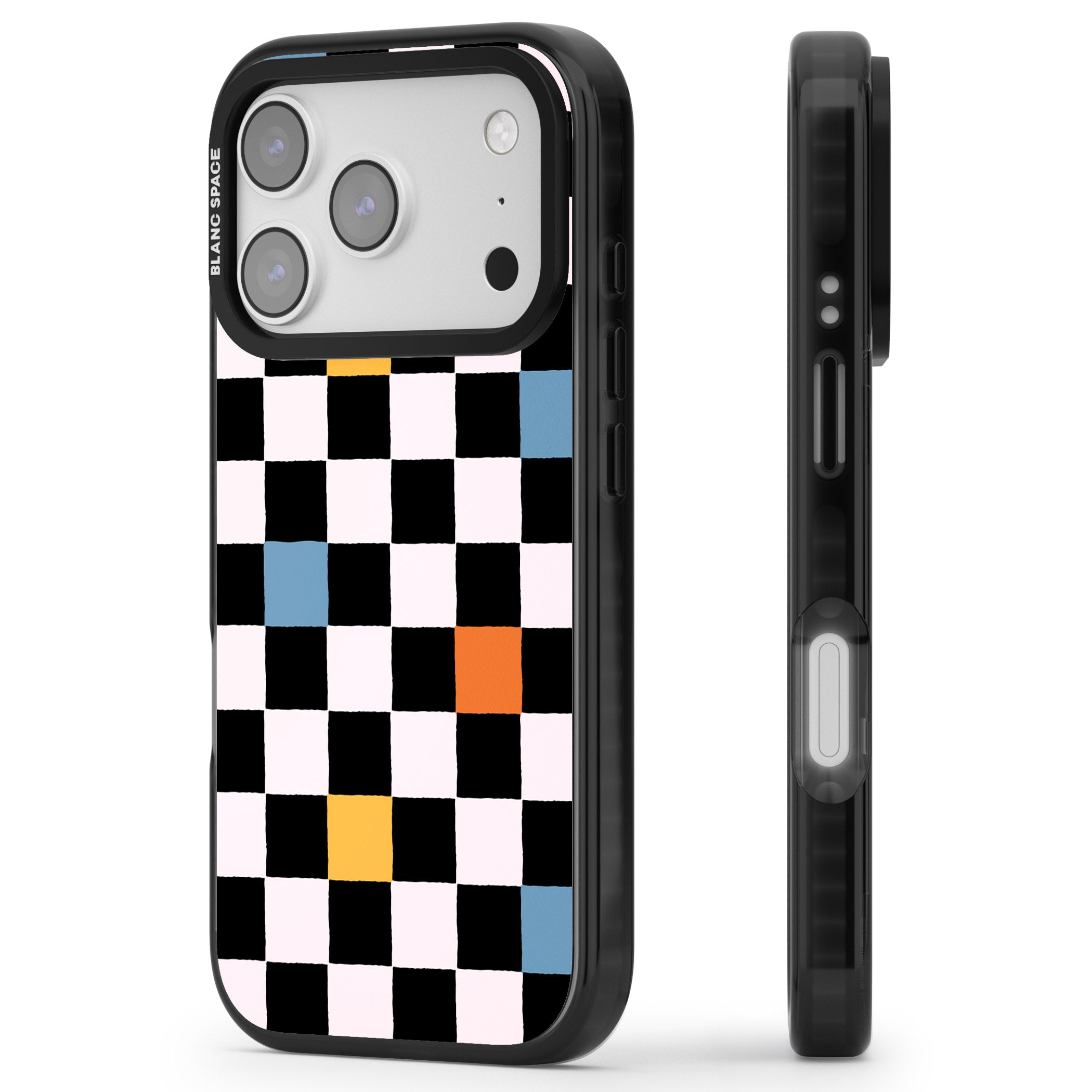 Vibrant Retro Checkered iPhone 17 Pro Impact Black Phone Case Side Profile