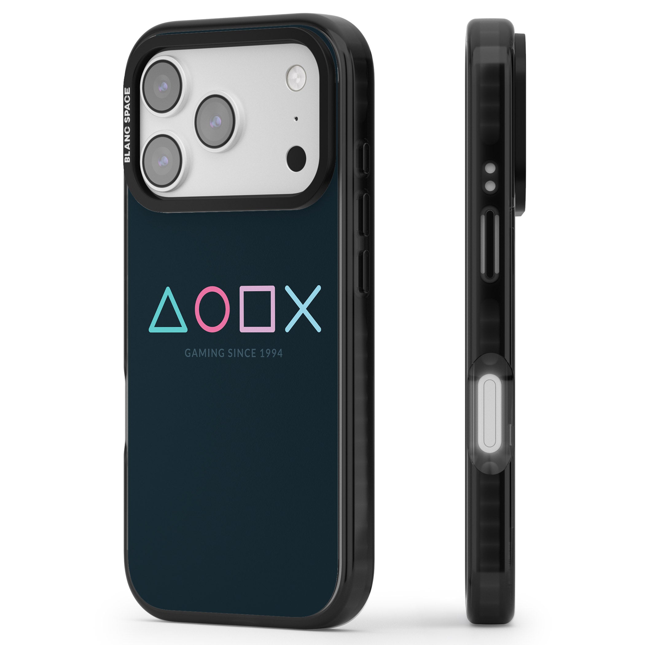 Gaming Since 1994 Station iPhone 17 Pro Impact Black Phone Case Side Profile