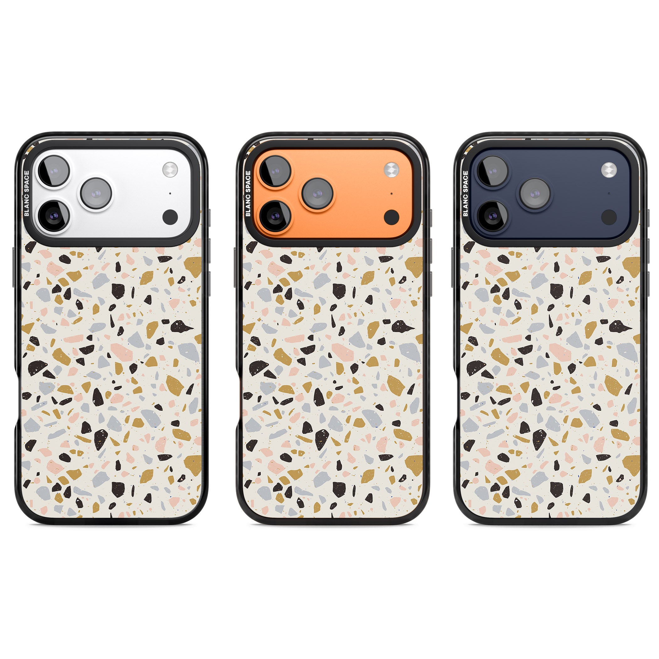 Pale Pink, Blue, & Mocha Terrazzo Pattern iPhone 17 Pro Impact Black Phone Case APT Impact Protection