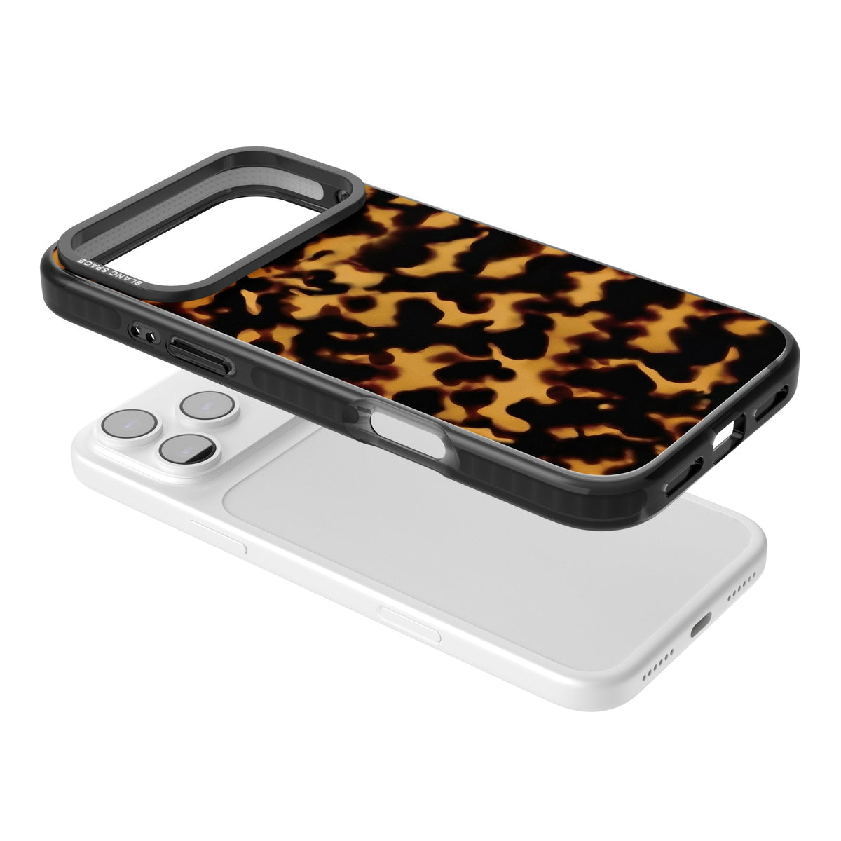 Amber Tortoise iPhone 17 Pro Max Impact Black Phone Case angled