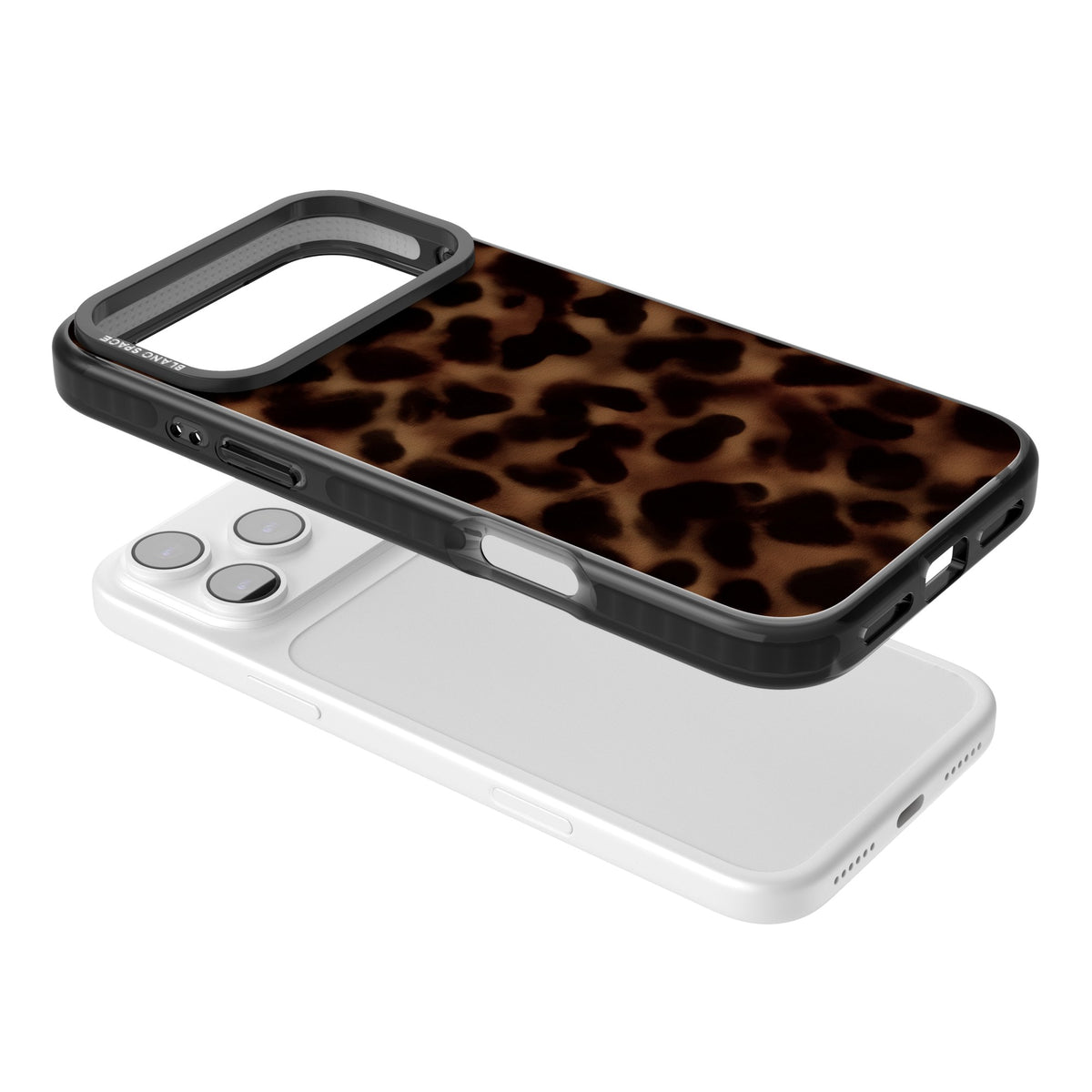 Dark Tortoise Shell old money iPhone case featuring a dark tortoiseshell pattern with amber and black animal print tones iPhone 17 Pro Max Impact Black Phone Case angled
