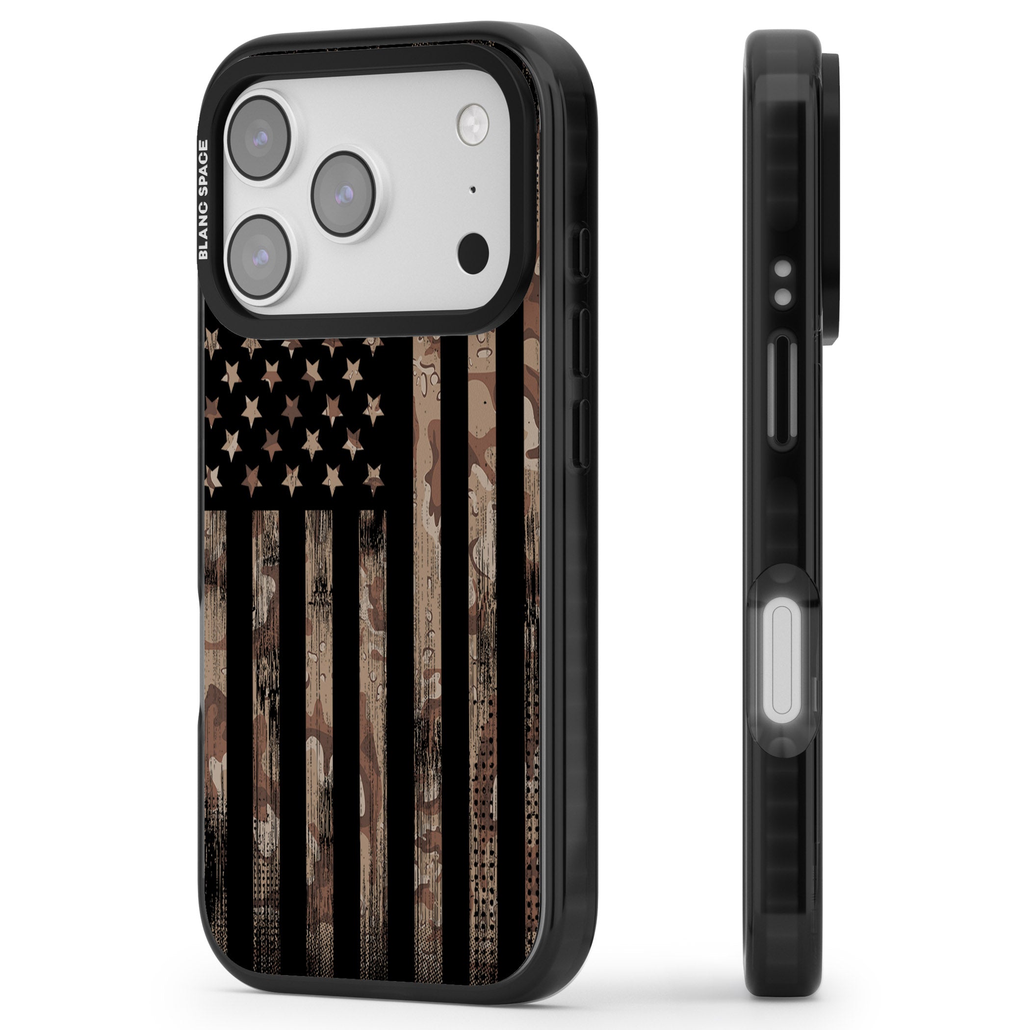 Desert Camo Us Flag iPhone 17 Pro Impact Black Phone Case Side Profile