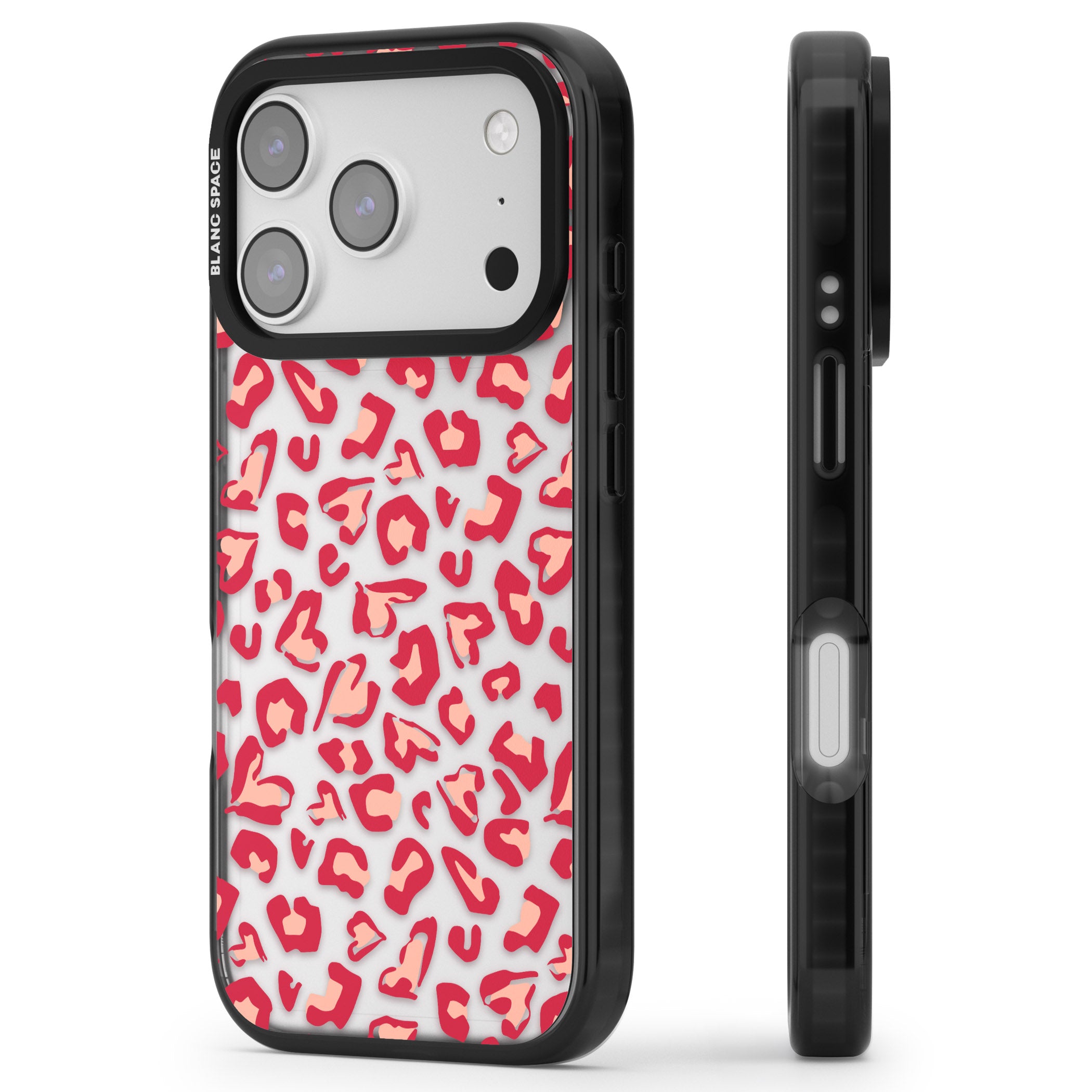 Heart Leopard Print iPhone 17 Pro Impact Black Phone Case Side Profile