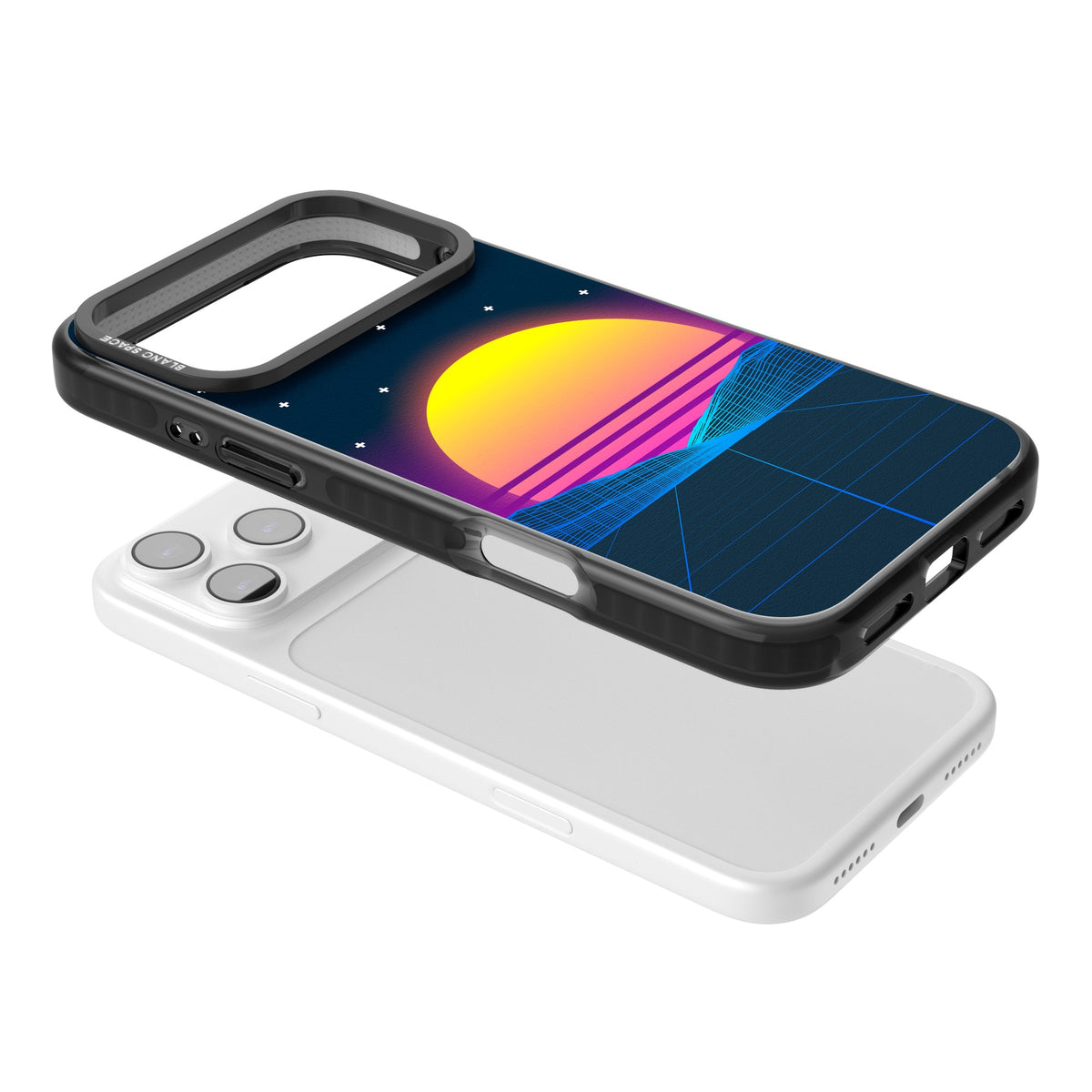 Sunset Vaporwave iPhone 17 Pro Max Impact Black Phone Case angled