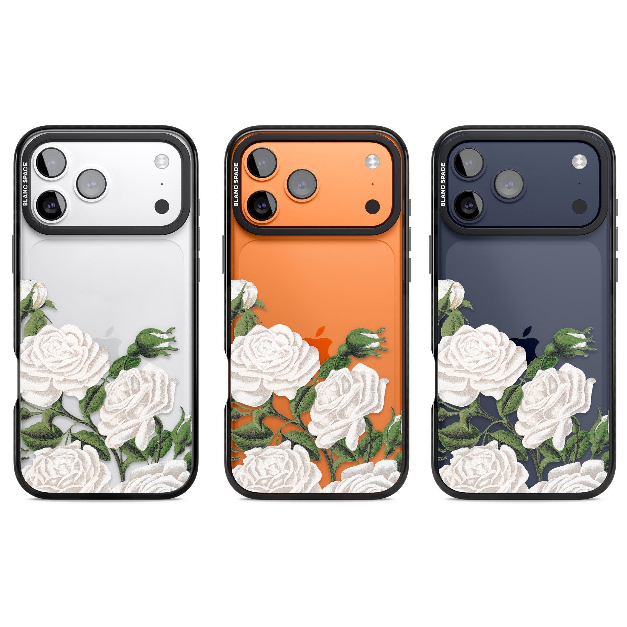 White Vintage Painted Flowers iPhone 17 Pro Impact Black Phone Case APT Impact Protection