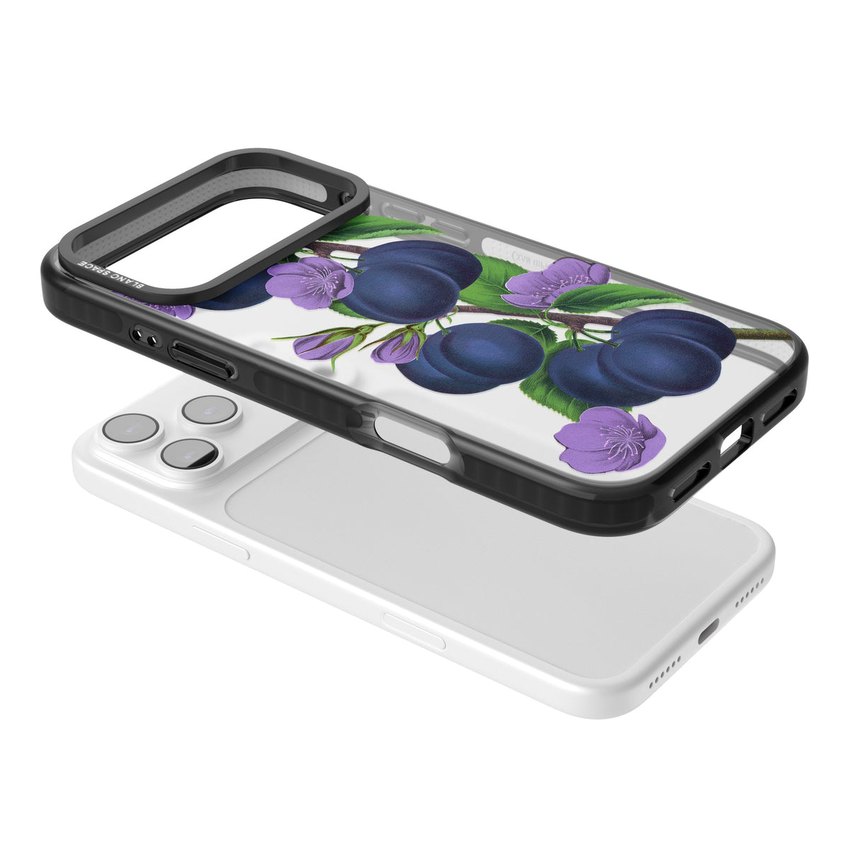 Vintage Painted Plums iPhone 17 Pro Max Impact Black Phone Case angled