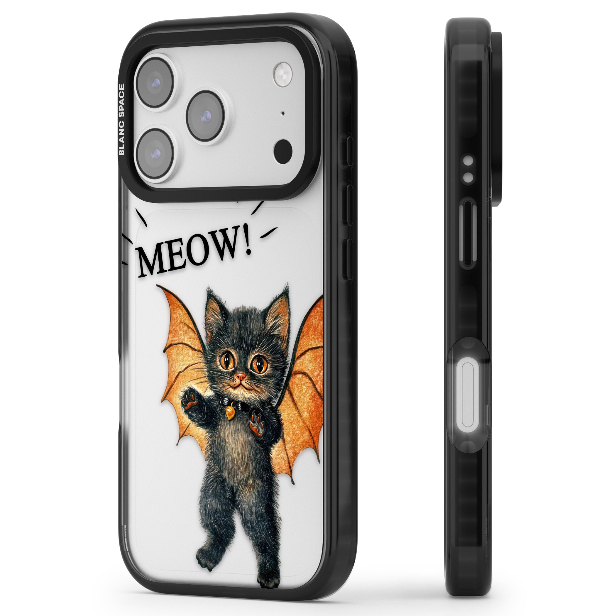 Meow iPhone 17 Pro Impact Black Phone Case Side Profile