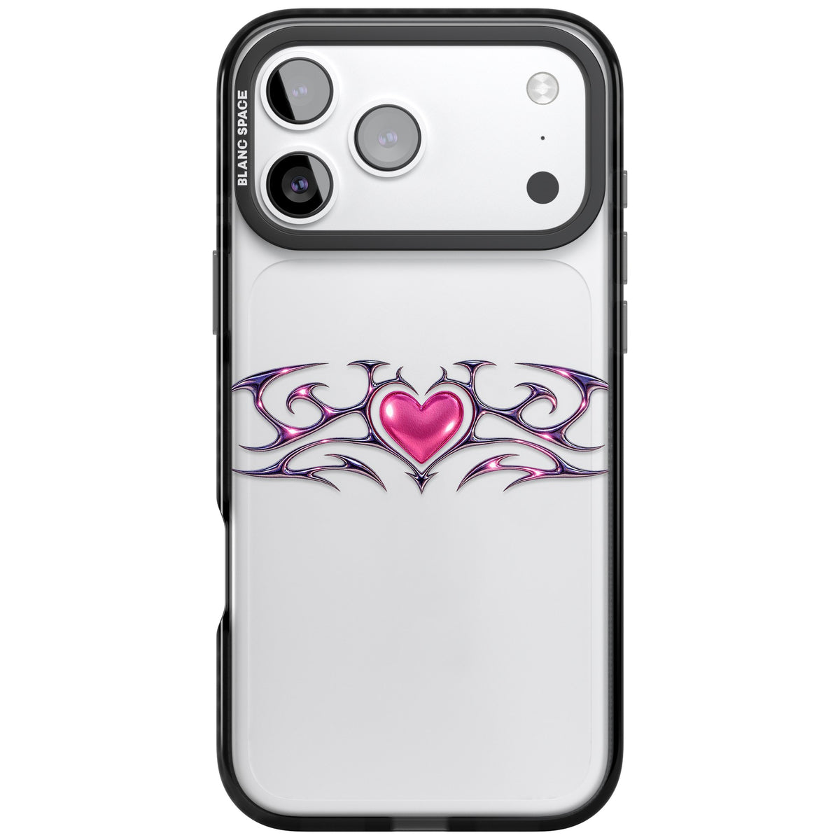 Pink Chrome Heart iPhone 17 Pro Max Impact Black Phone Case front