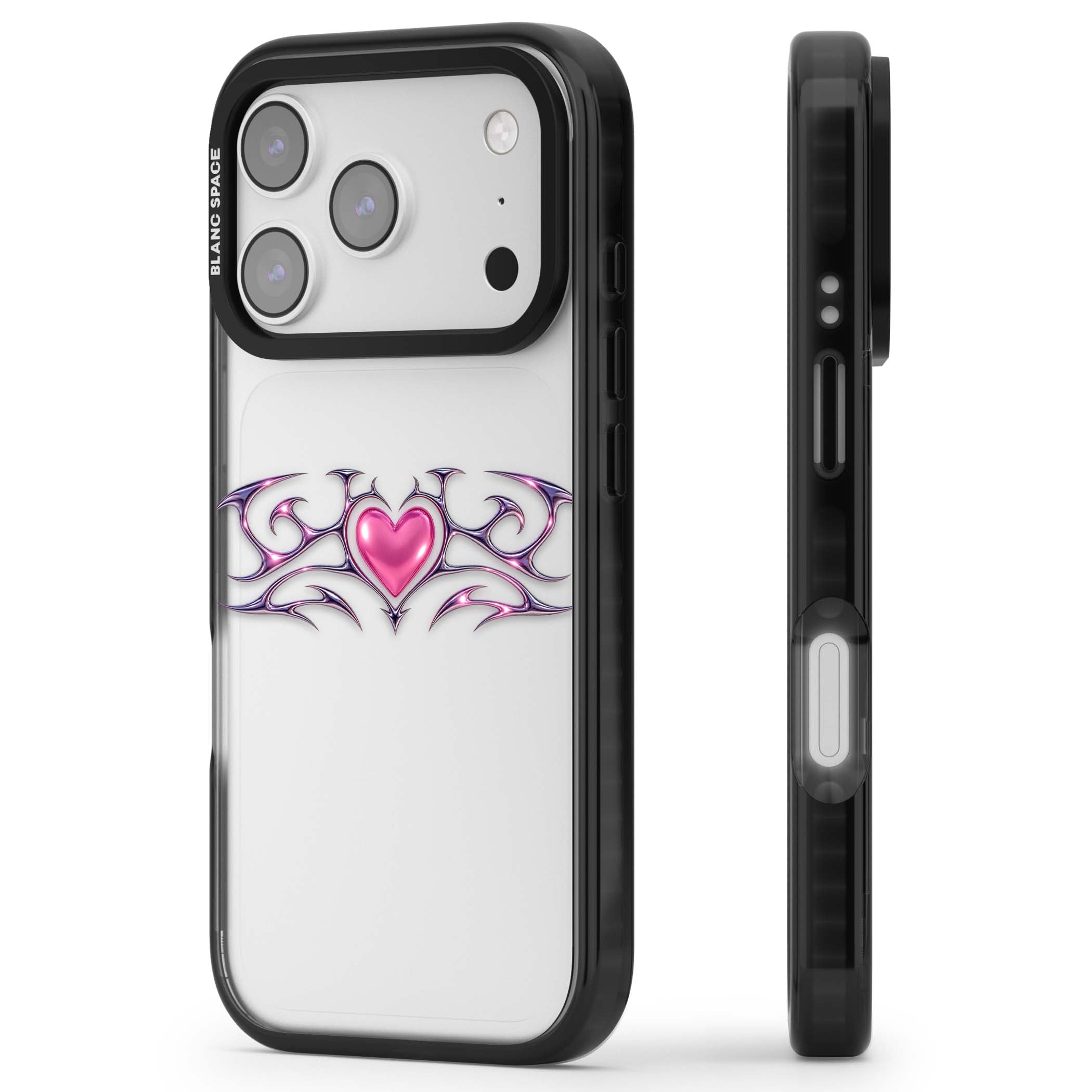 Pink Chrome Heart y2k iPhone case | Clear Impact case for iPhone 17 Pro, iPhone 17 Pro Max