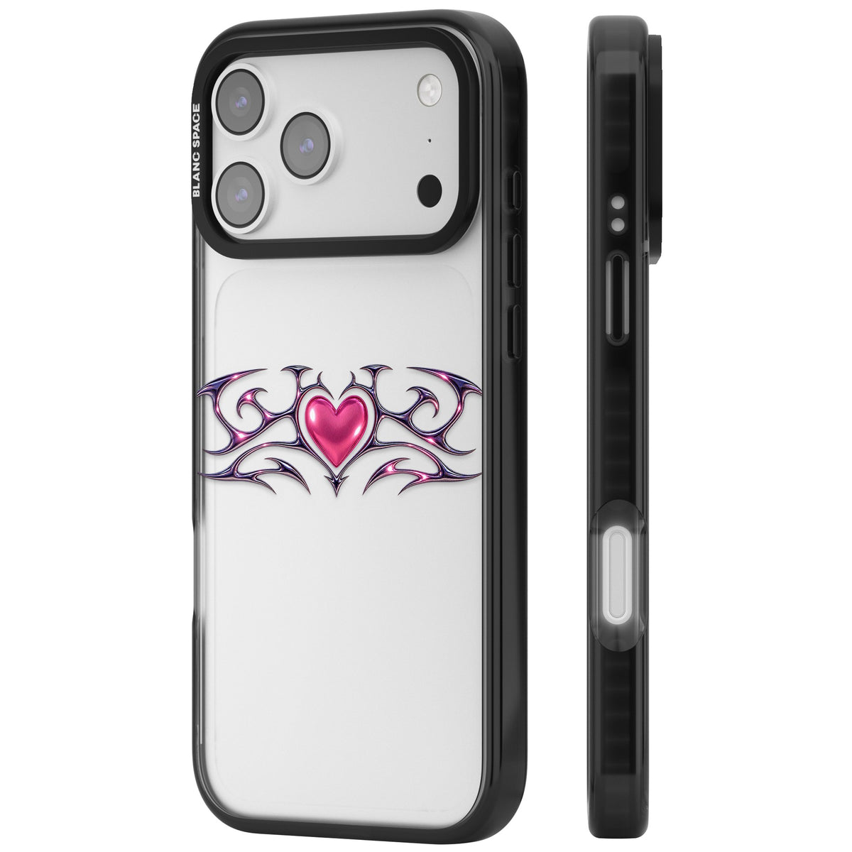 Pink Chrome Heart iPhone 17 Pro Max Impact Black Phone Case side