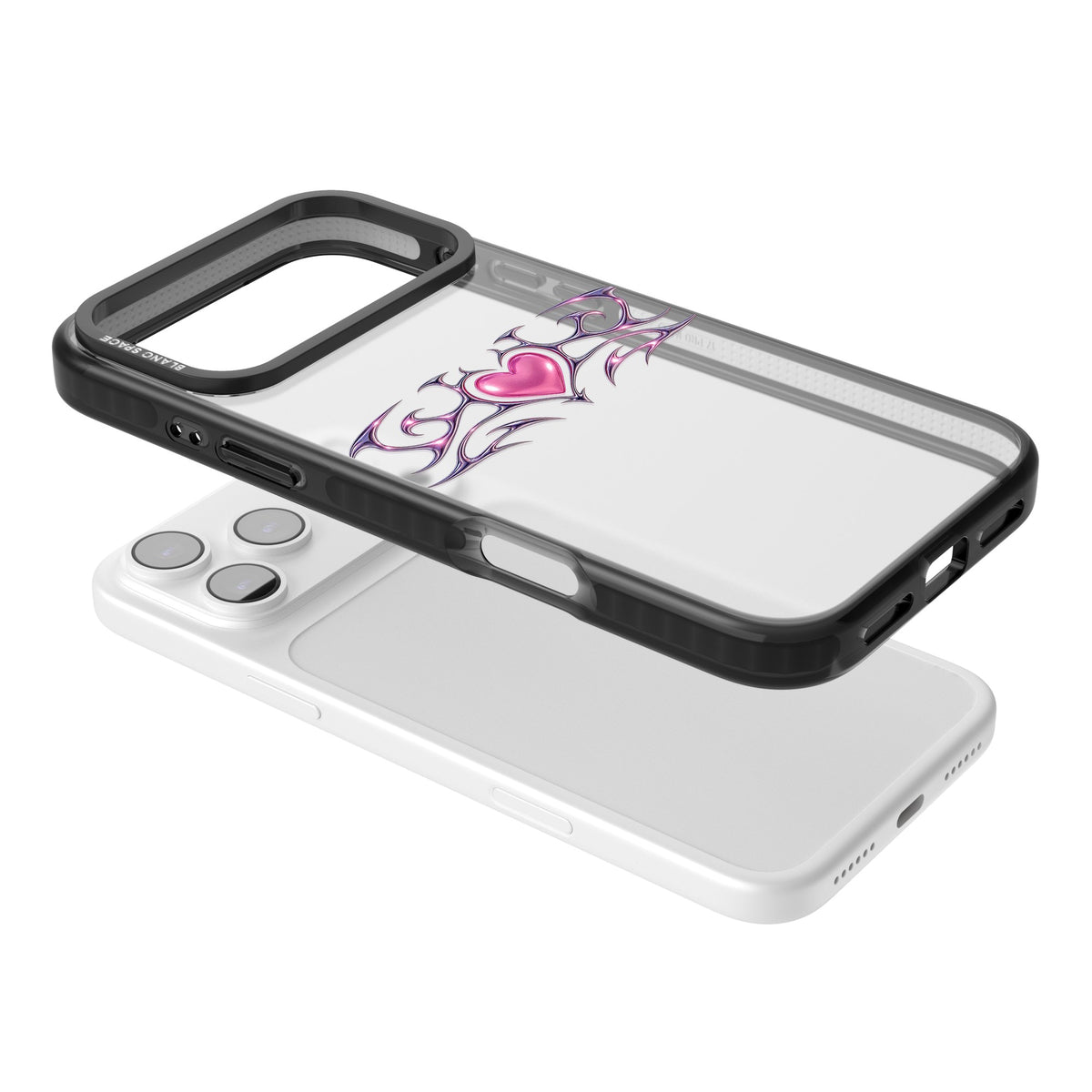 Pink Chrome Heart iPhone 17 Pro Max Impact Black Phone Case angled