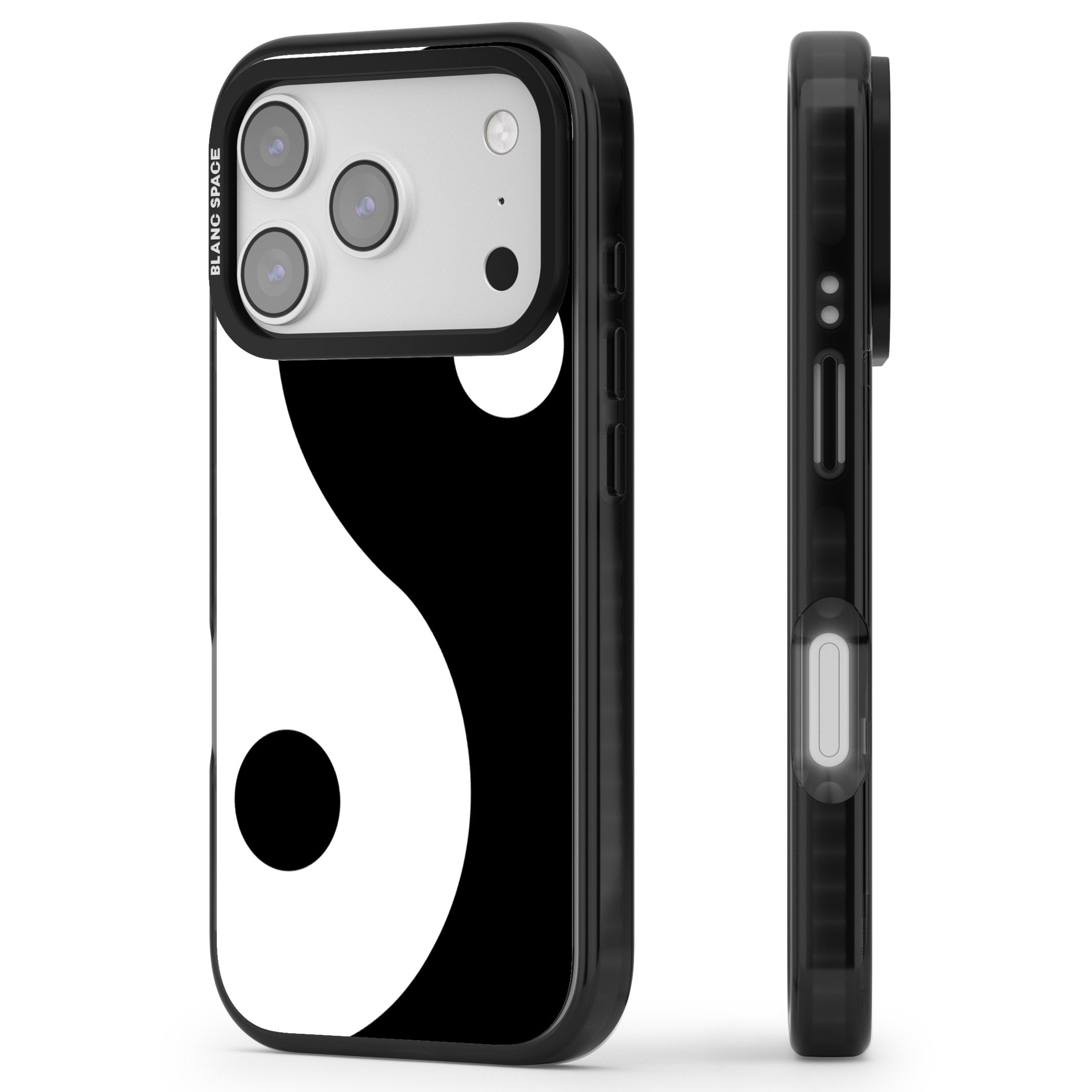 Large Yin Yang iPhone 17 Pro Impact Black Phone Case Side Profile