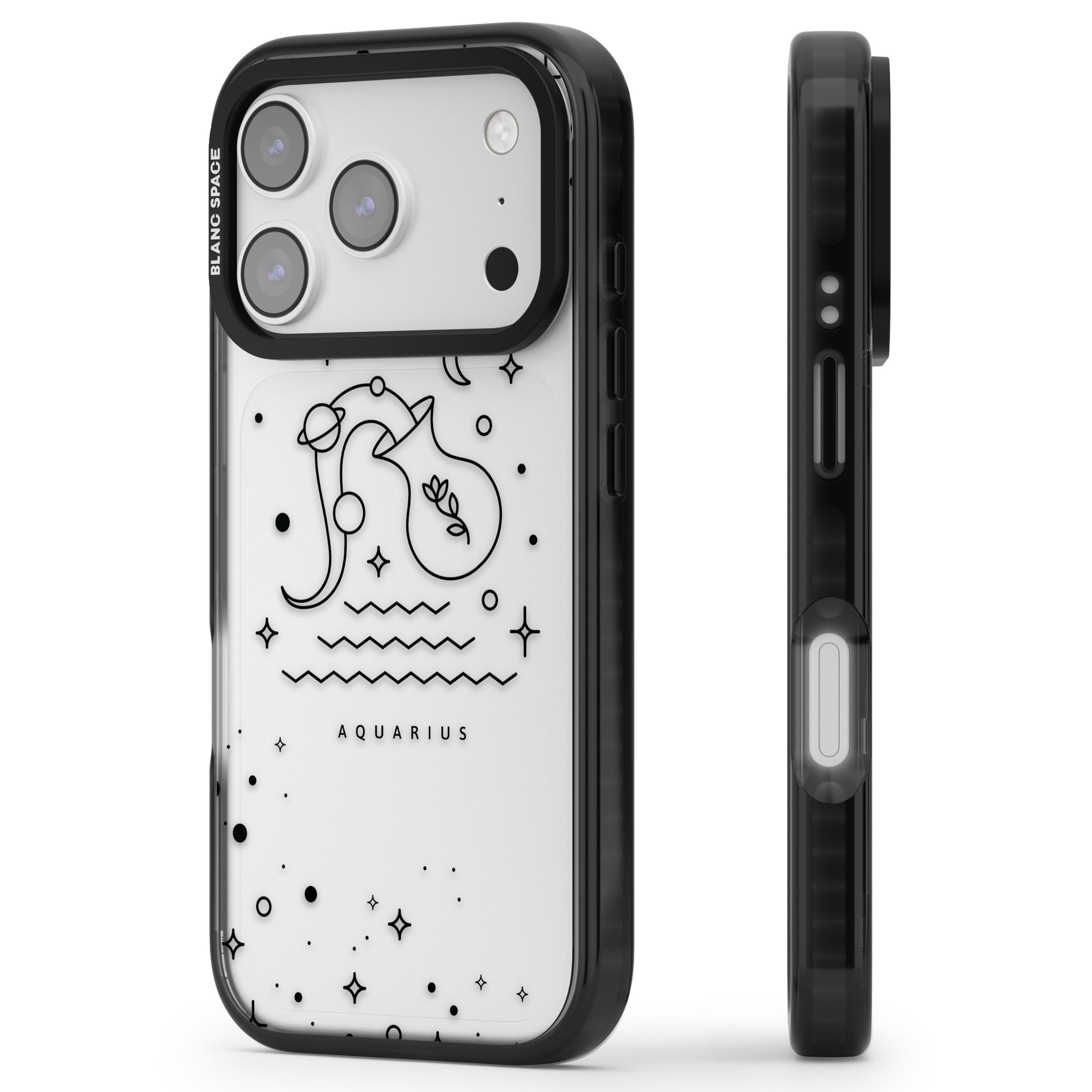 Aquarius Zodiac Symbol iPhone 17 Pro Impact Black Phone Case Side Profile