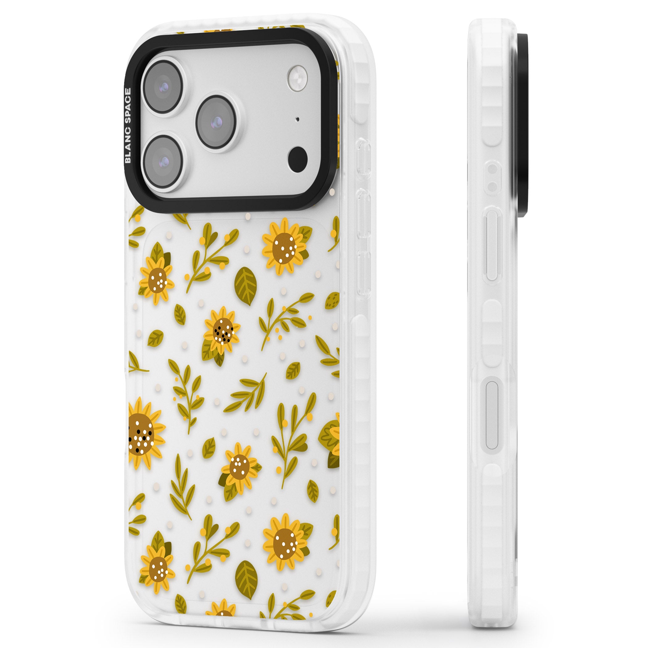 Bees & Sunflowers iPhone 17 Pro Impact Clear Phone Case Side Profile