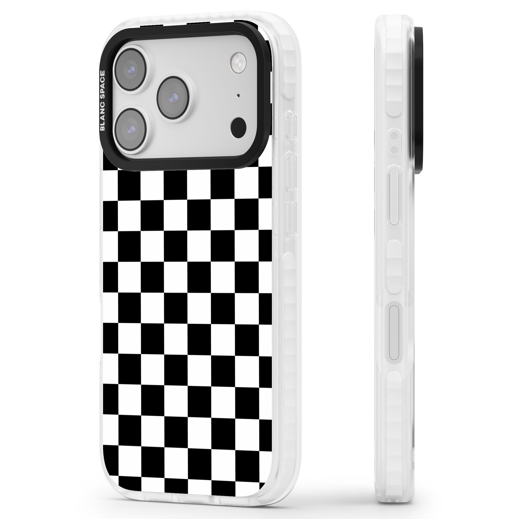 Black Checkered iPhone 17 Pro Impact Clear Phone Case Side Profile