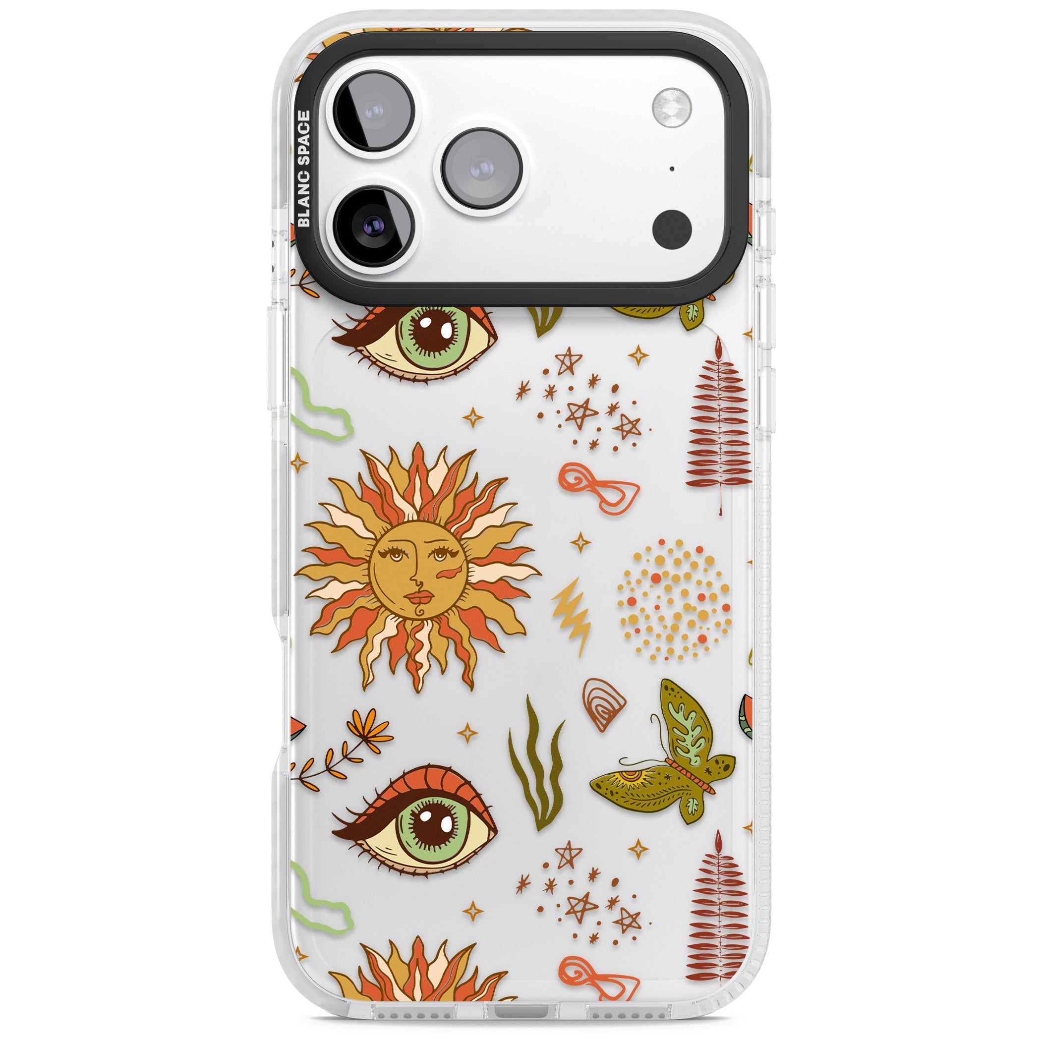 Boho Celestial Sun & Eye Pattern iPhone 17 Pro Impact Clear Phone Case