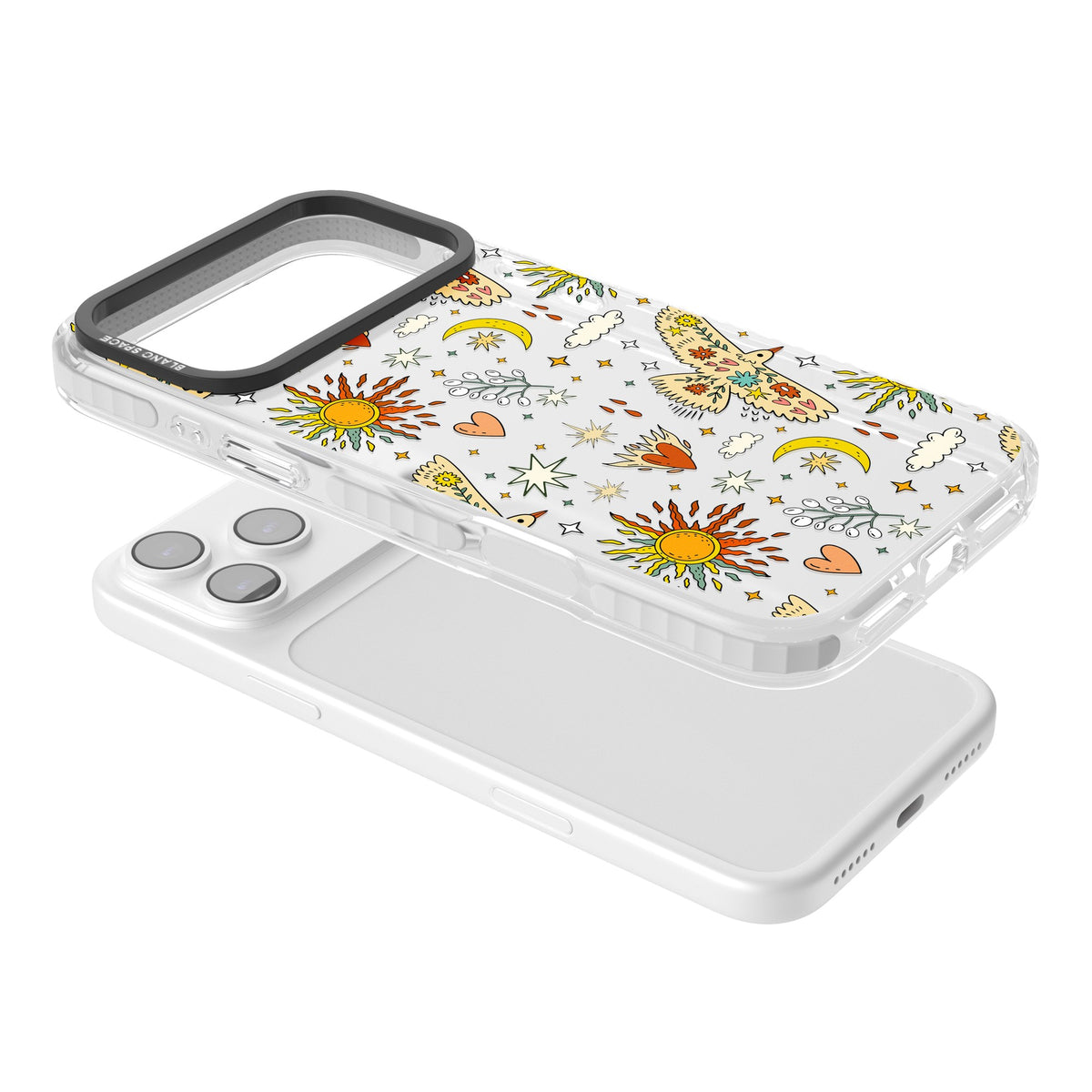 Boho Mystic Birds iPhone 17 Pro Max Impact Clear Phone Case angled