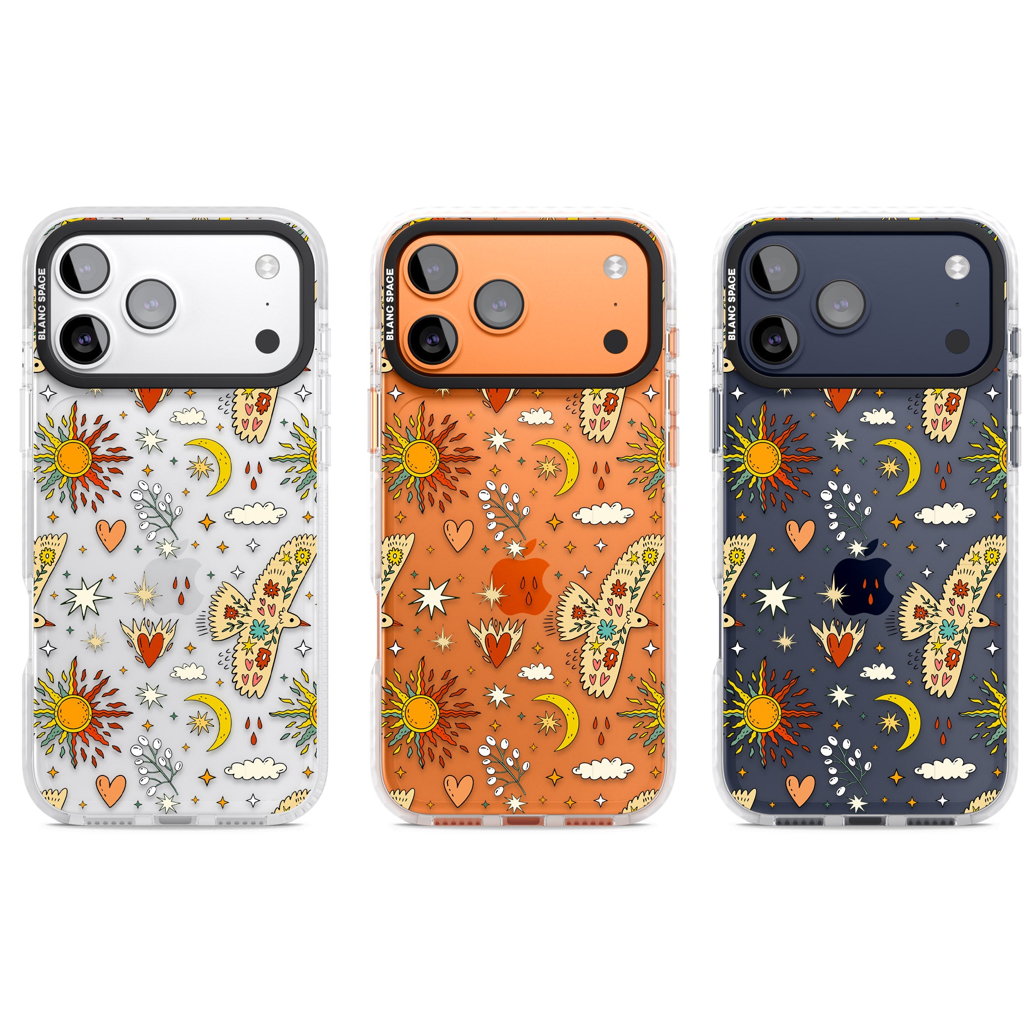 Boho Celestial Floral Bird Sun iPhone 17 Pro Impact Clear Phone Case APT Impact Protection