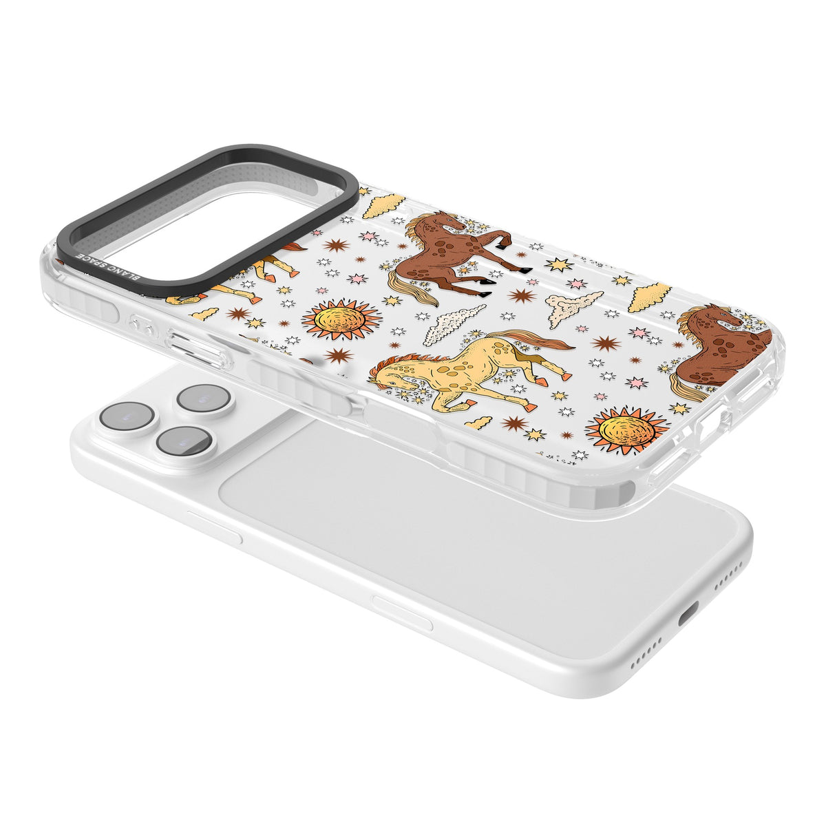 Boho Celestial Wild Horses iPhone 17 Pro Max Impact Clear Phone Case angled