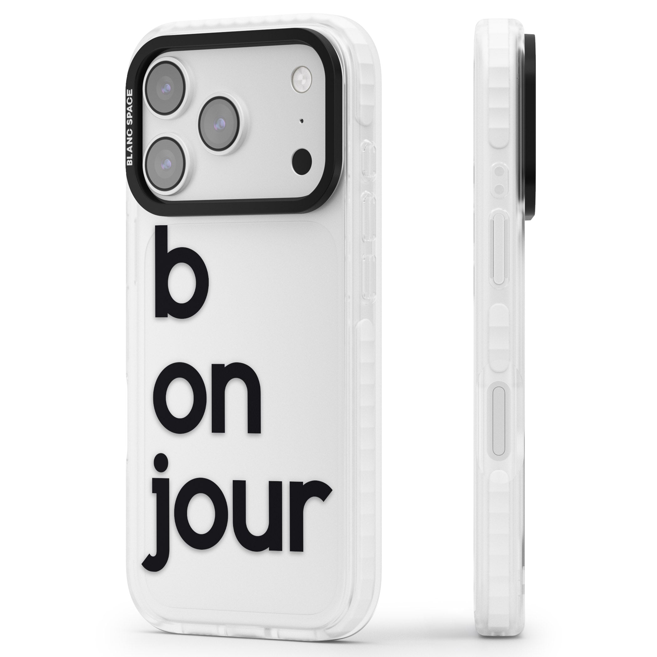 Bonjour iPhone 17 Pro Impact Clear Phone Case Side Profile
