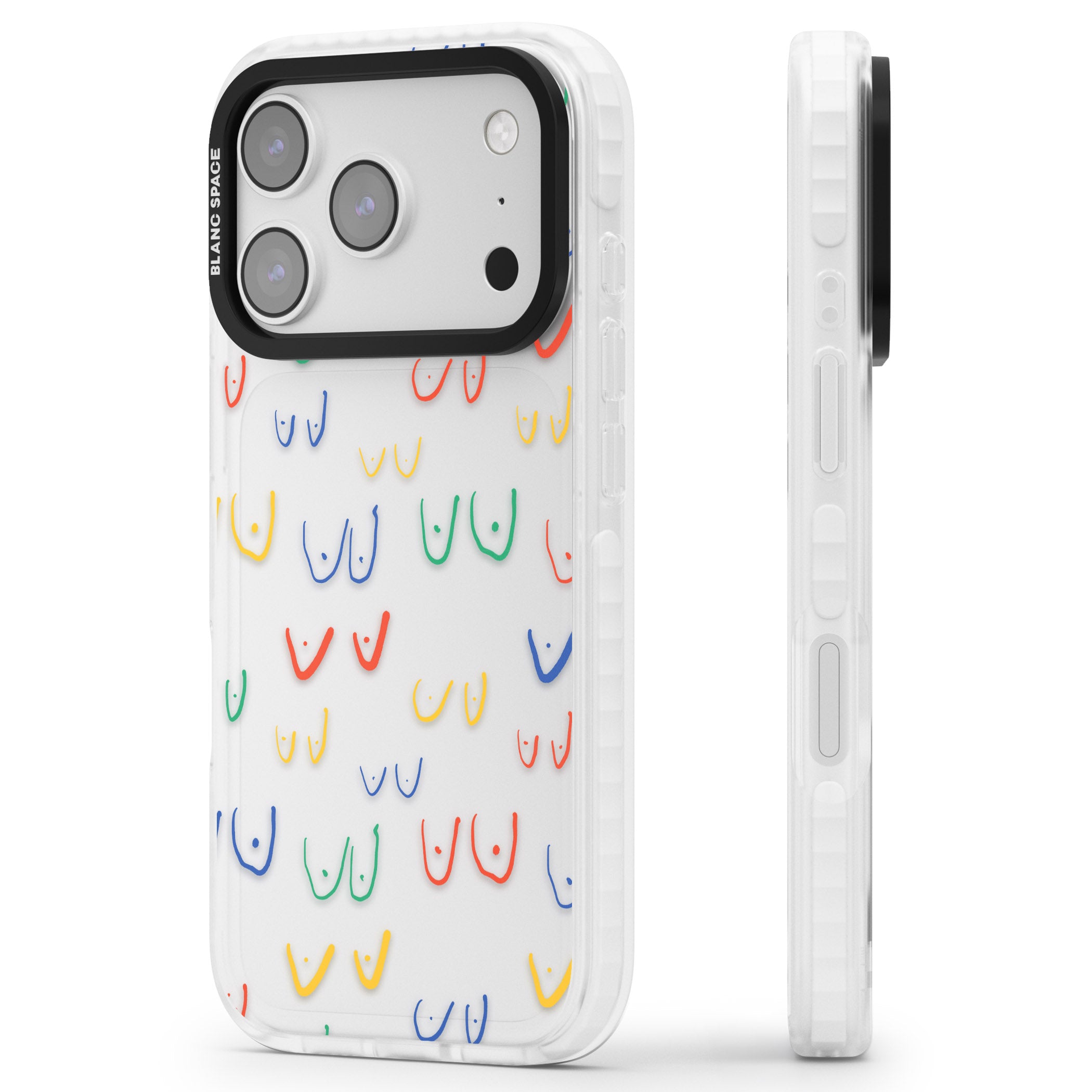 Boob Pattern (Mixed Colours) iPhone 17 Pro Impact Clear Phone Case Side Profile