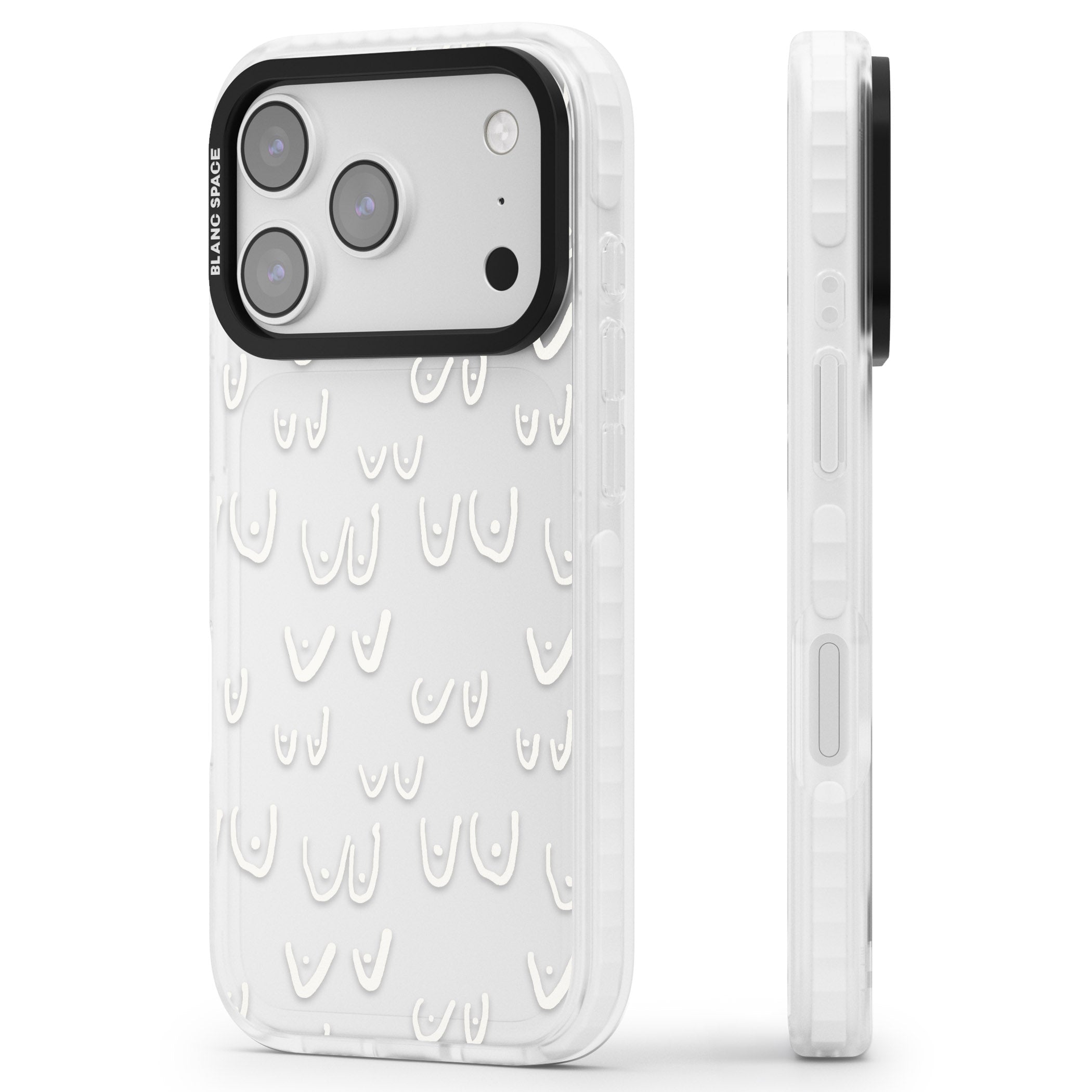 Boob Pattern (White) iPhone 17 Pro Impact Clear Phone Case Side Profile