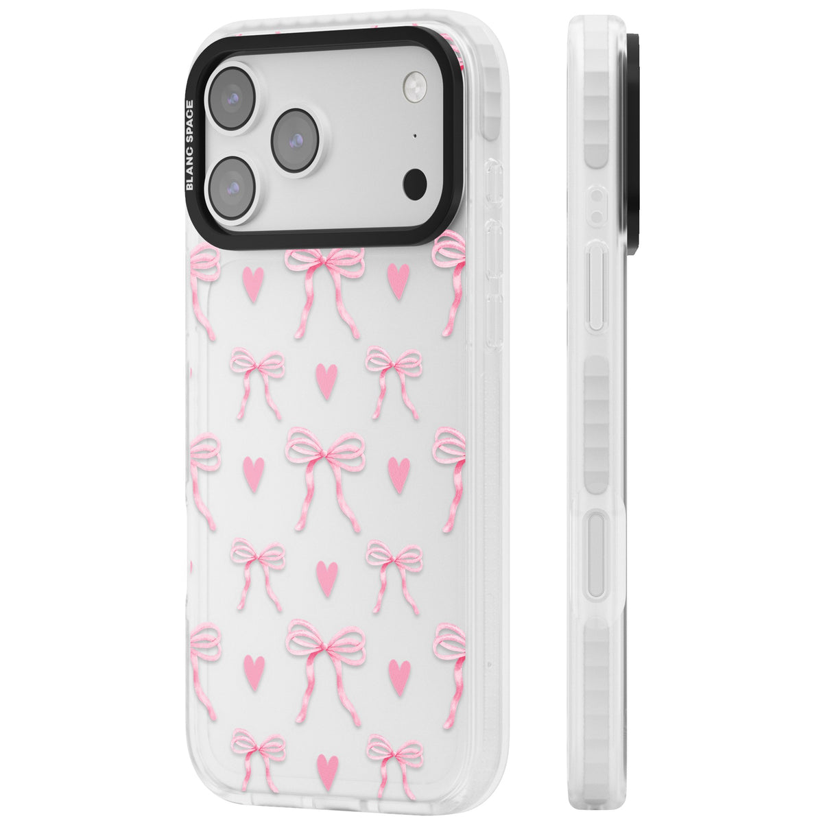 Pink Bows & Hearts iPhone 17 Pro Max Impact Clear Phone Case side