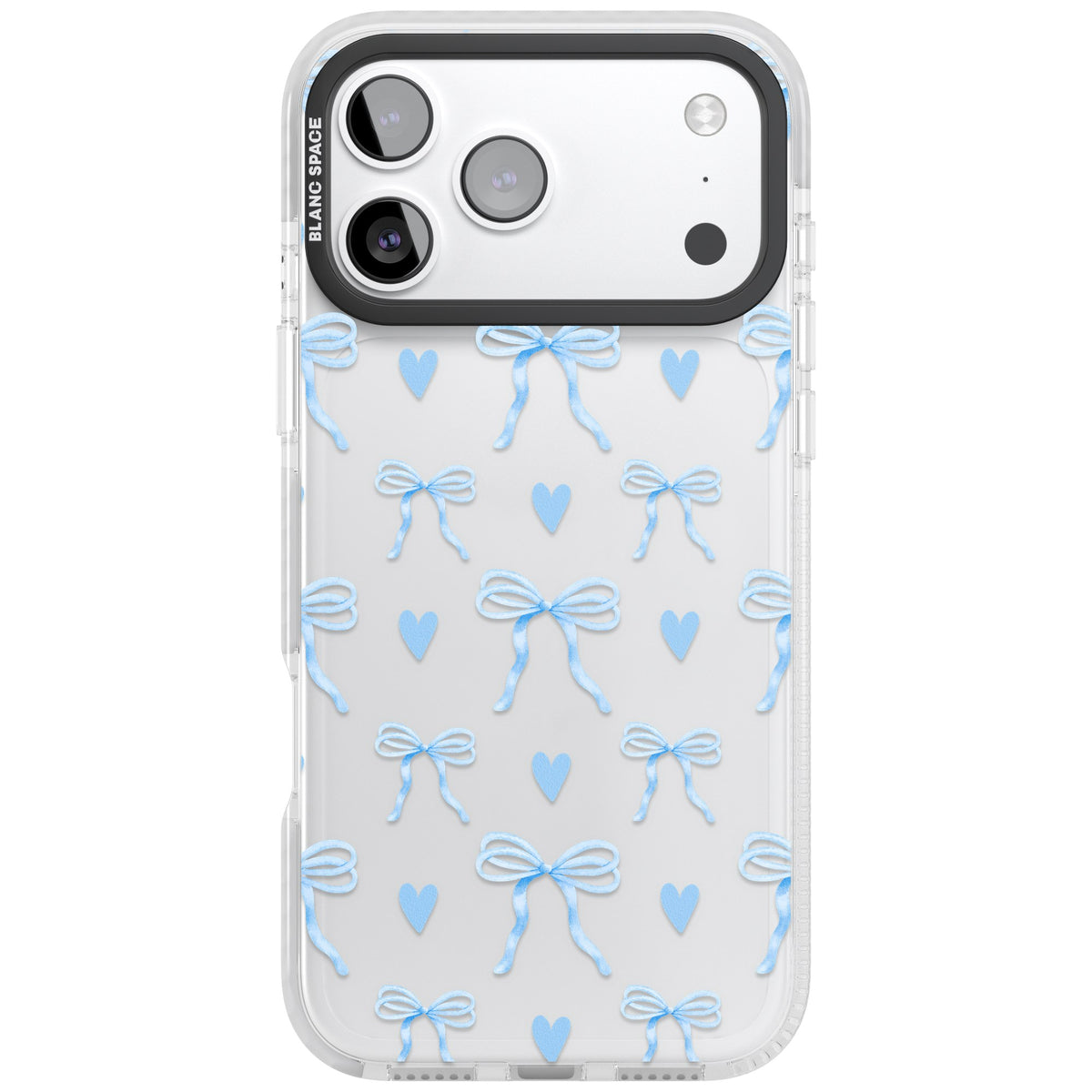 Blue Bows & Hearts iPhone 17 Pro Max Impact Clear Phone Case front