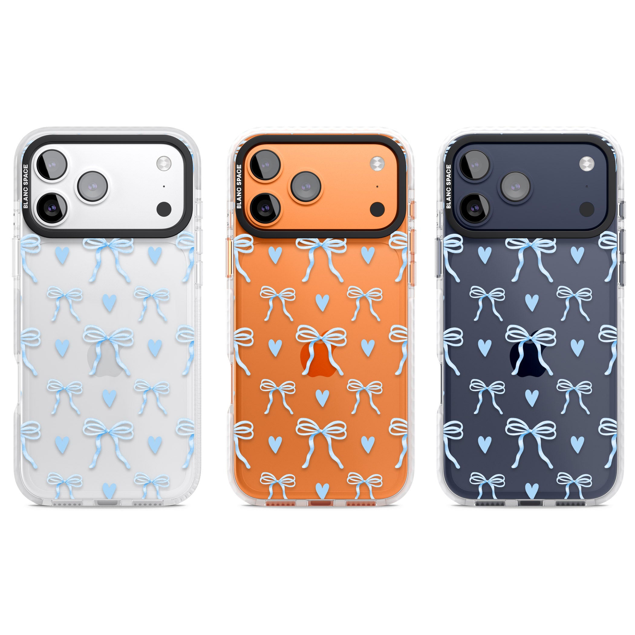 Blue Bows & Hearts iPhone 17 Pro Impact Clear Phone Case APT Impact Protection