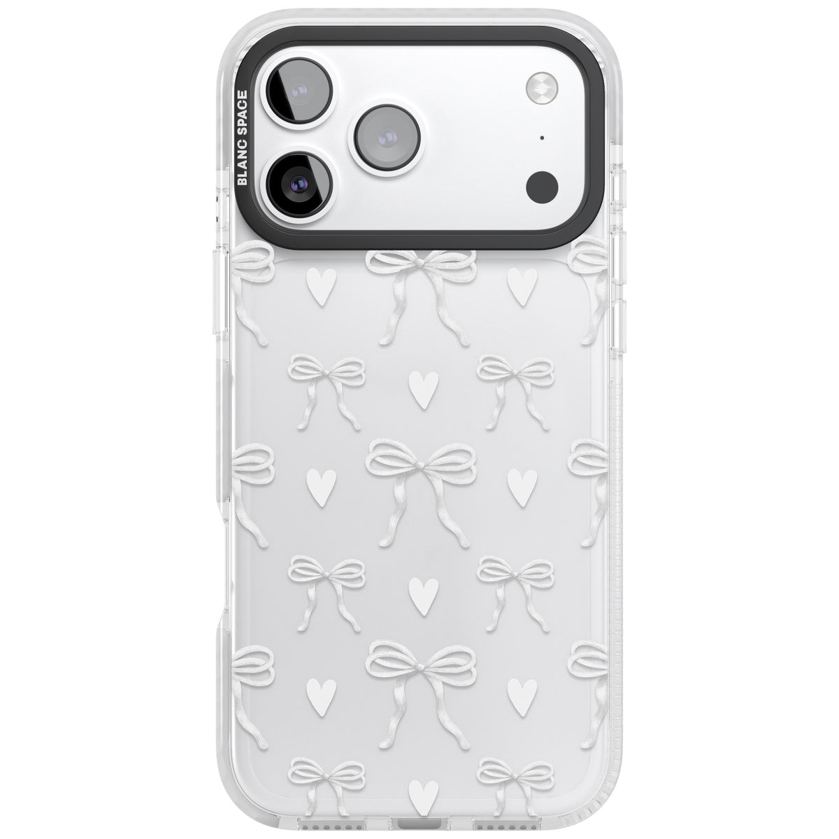 White Bows & Hearts iPhone 17 Pro Max Impact Clear Phone Case front