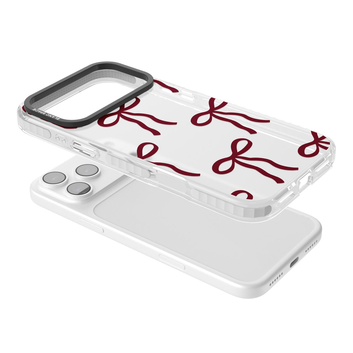Burgundy Bows iPhone 17 Pro Max Impact Clear Phone Case angled