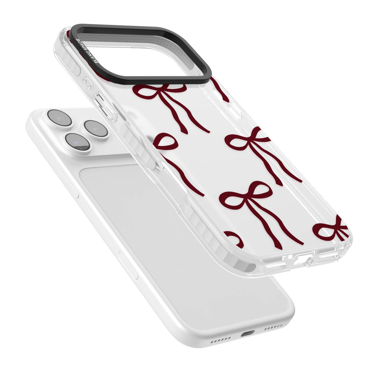Burgundy Bows coquette iPhone case featuring hand-drawn burgundy red bows on a clear background | Black Impact case for iPhone 17 Pro, iPhone 17 Pro Max