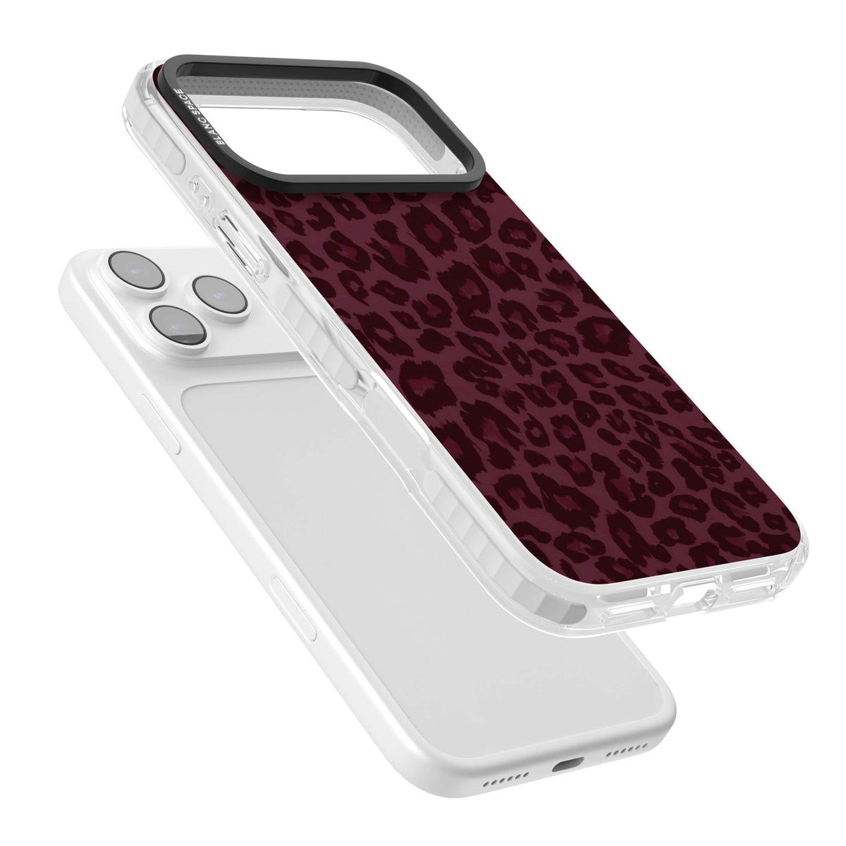 Burgundy Leopard burgundy leopard print iPhone case featuring deep wine background and dark painterly animal print spots | Black Impact case for iPhone 17 Pro, iPhone 17 Pro Max