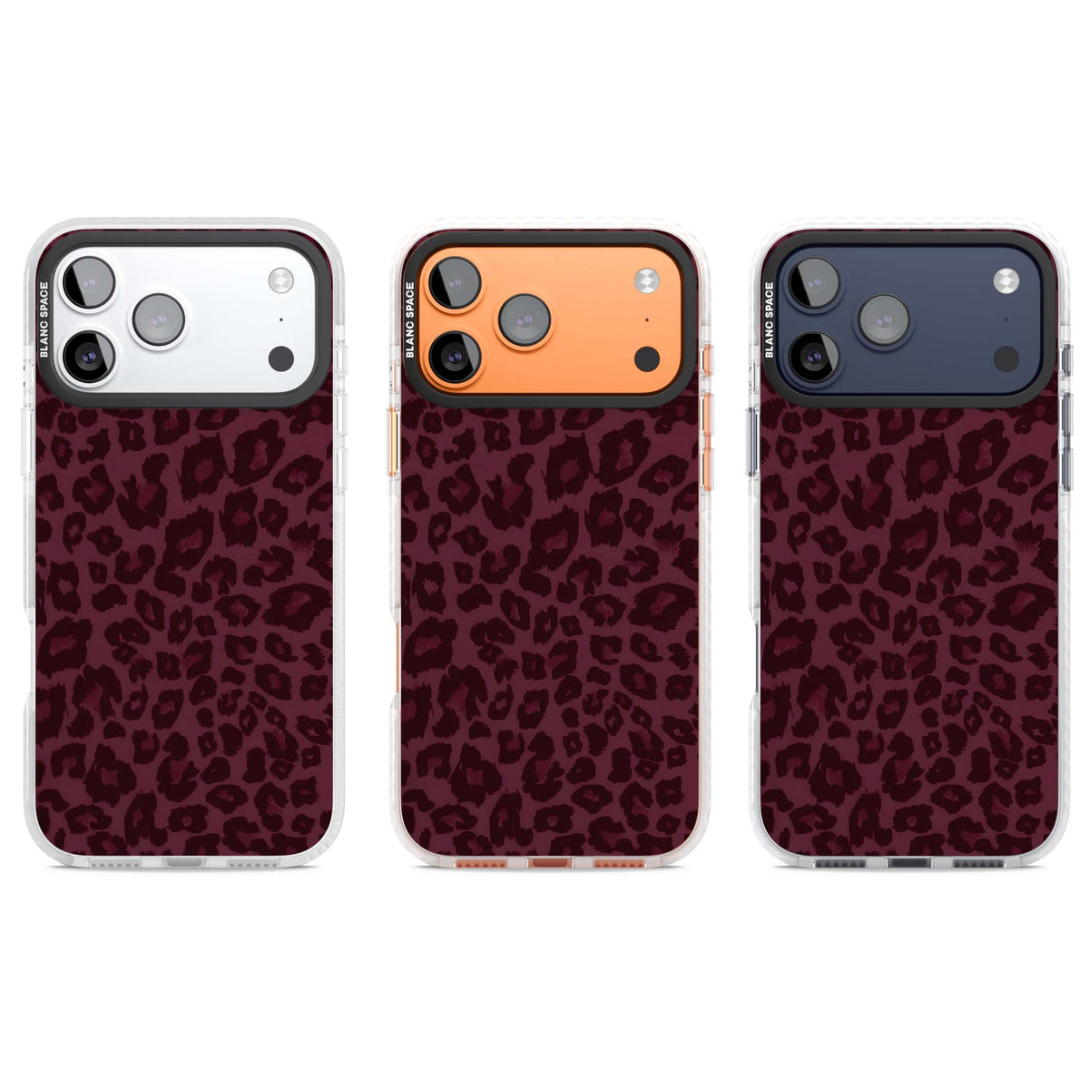 Burgundy Leopard burgundy leopard print iPhone case featuring deep wine background and dark painterly animal print spots | Black Impact case for iPhone 17 Pro, iPhone 17 Pro Max