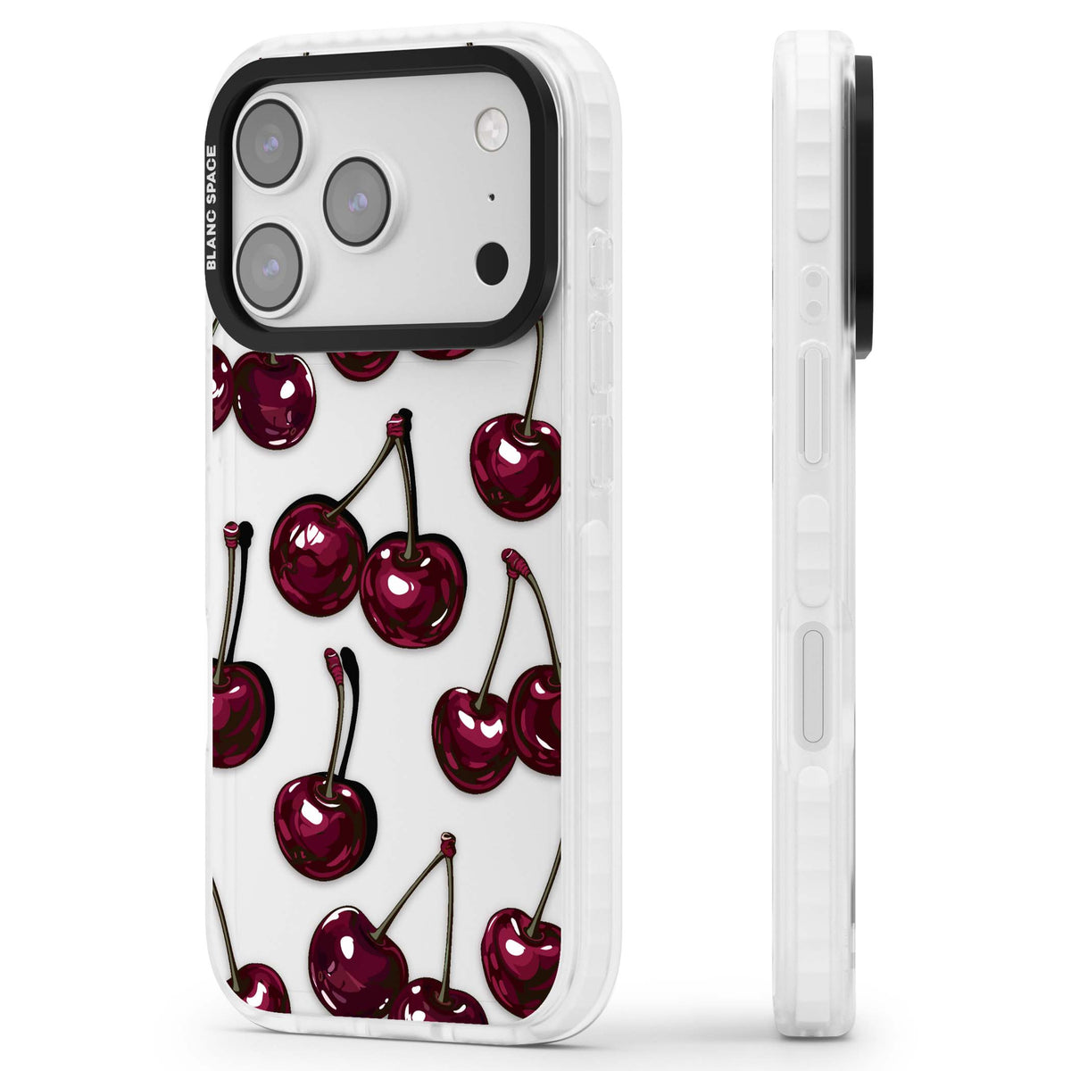 Cherry Wine coquette iPhone case featuring glossy burgundy cherries, curling stems and y2k fruit wallpaper print | Black Impact case for iPhone 17 Pro, iPhone 17 Pro Max