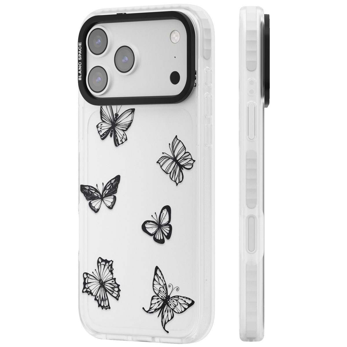 Grey Butterfly Line Pattern iPhone 17 Pro Max Impact Clear Phone Case side