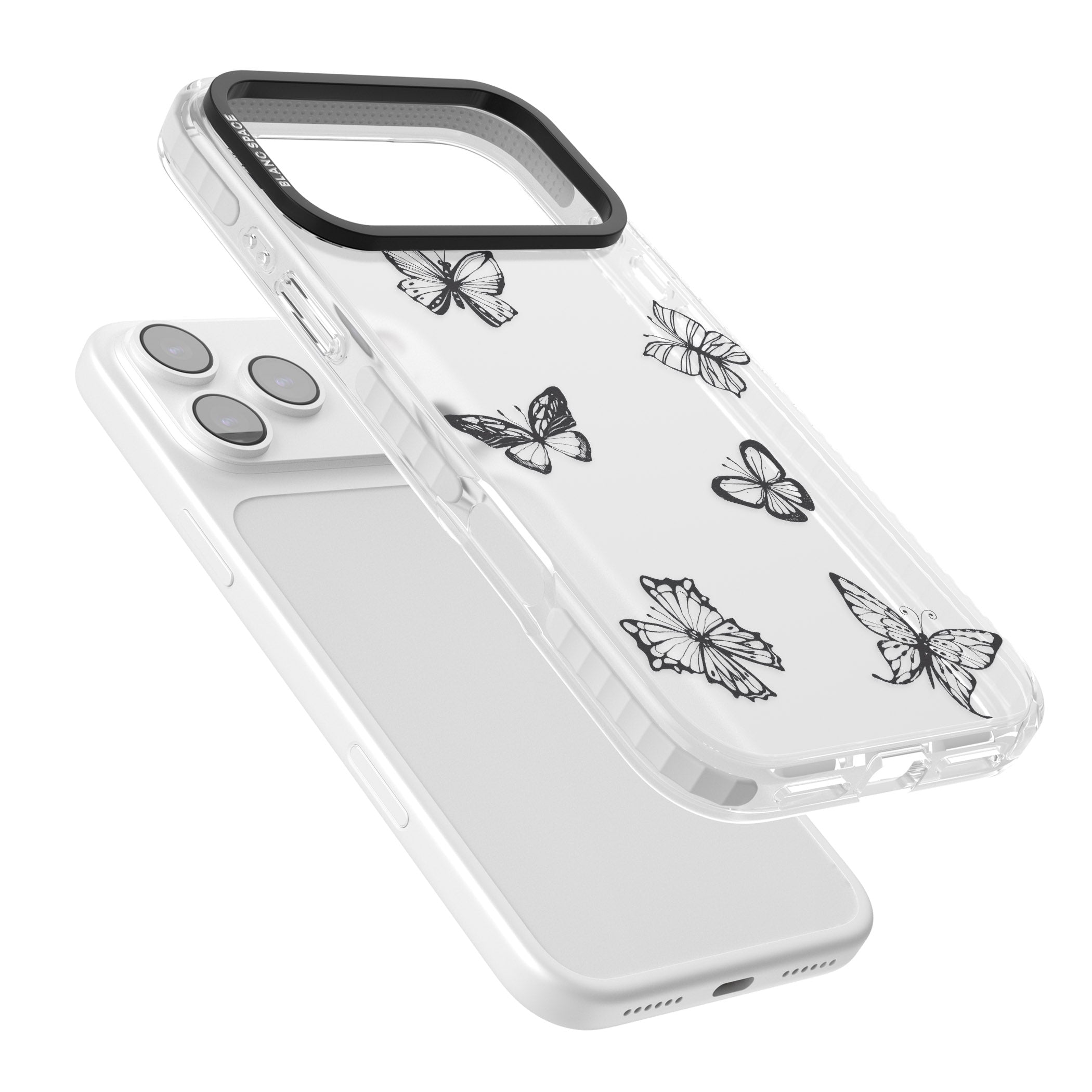 Grey Butterfly Line Pattern iPhone 17 Pro Impact Clear Phone Case Colours