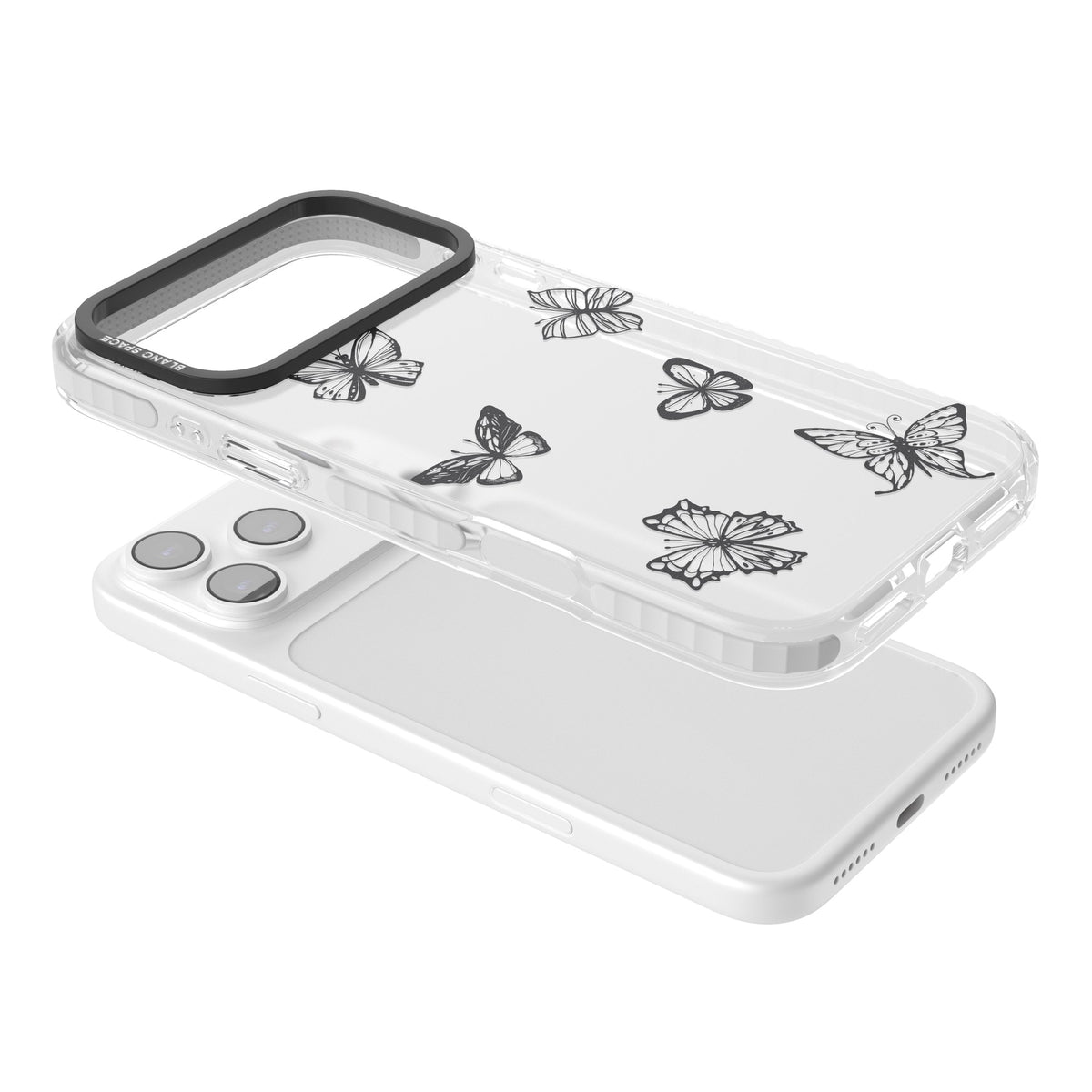 Grey Butterfly Line Pattern iPhone 17 Pro Max Impact Clear Phone Case angled