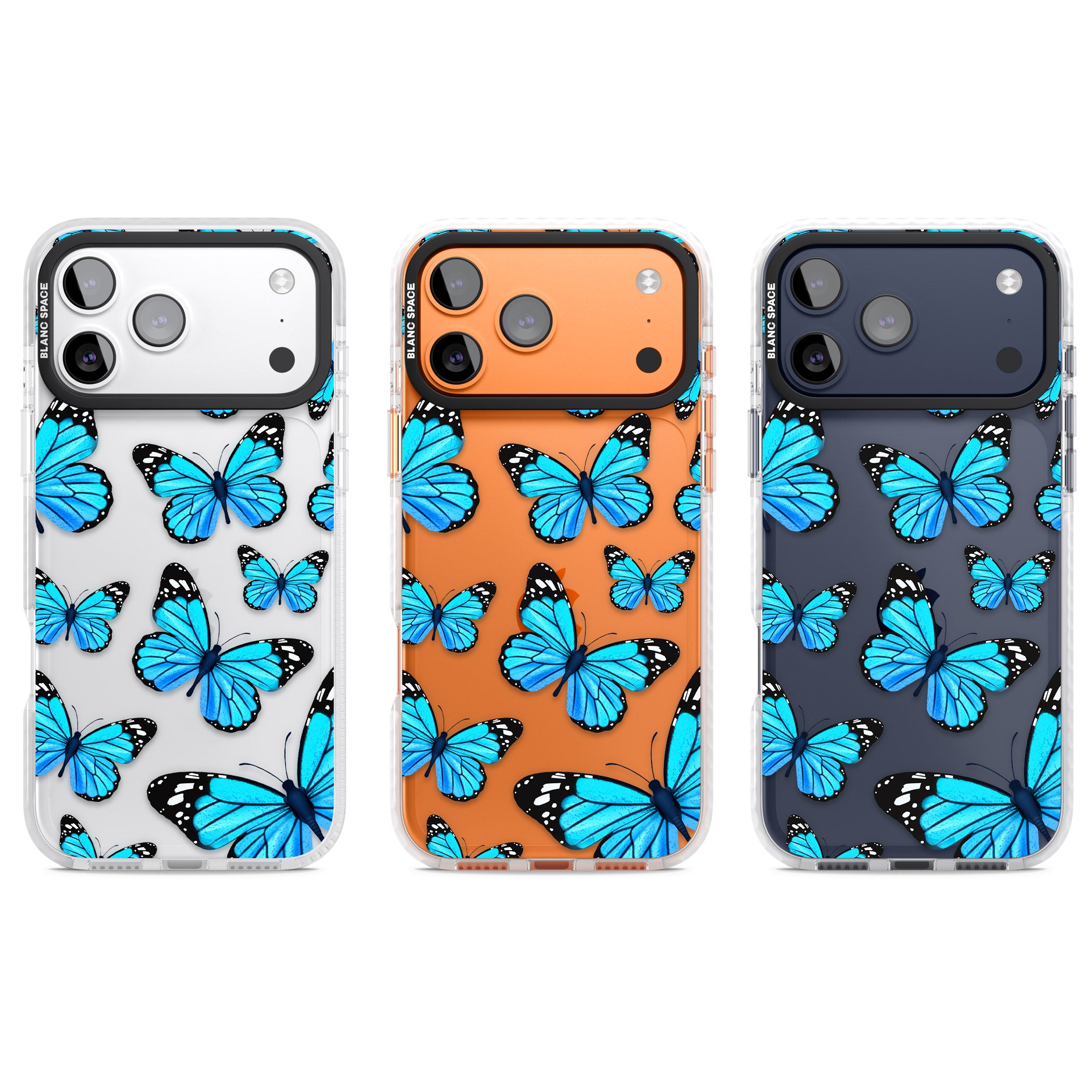 Blue Butterflies iPhone 17 Pro Impact Clear Phone Case APT Impact Protection