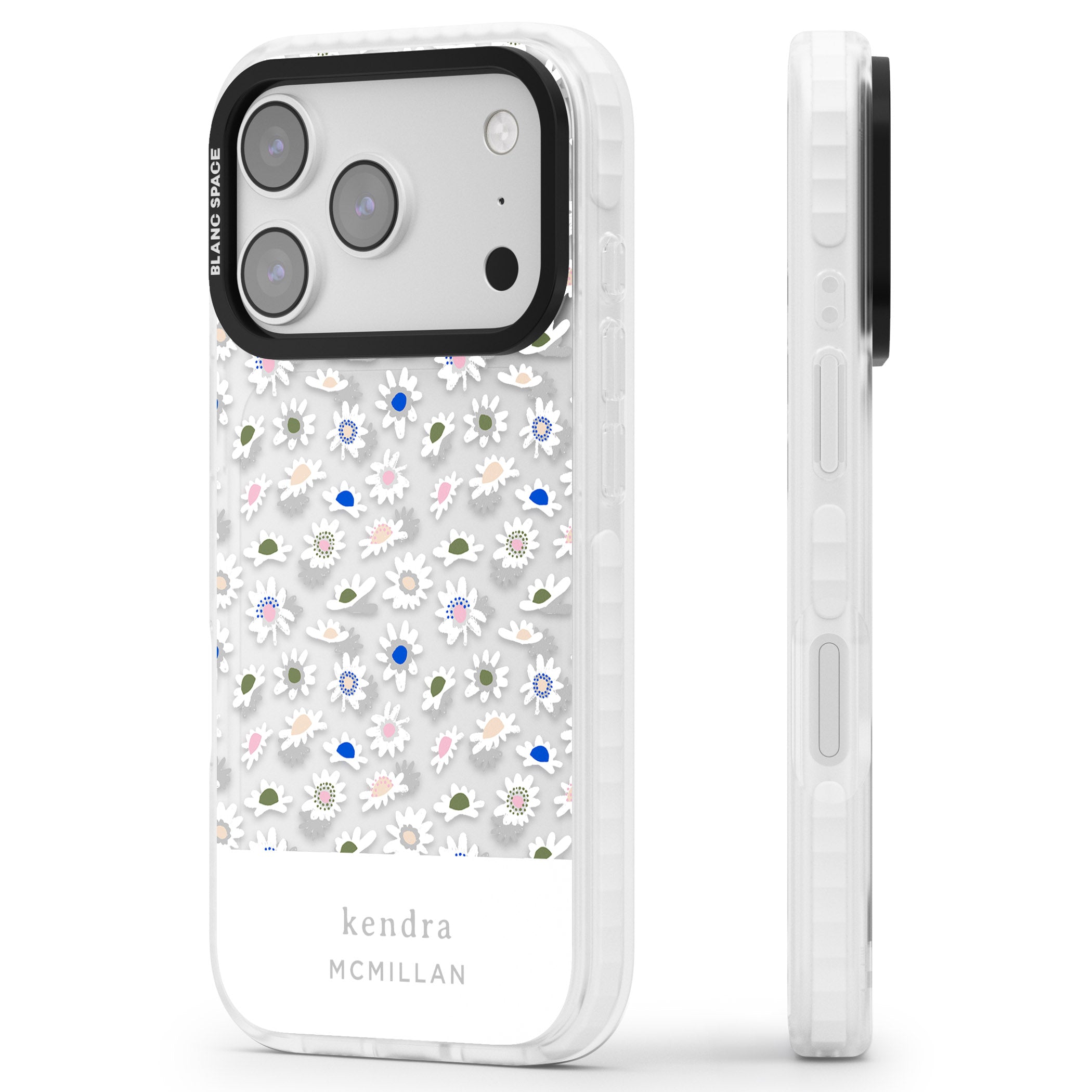 Personalised Grey & White Daisies iPhone 17 Pro Impact Clear Phone Case Side Profile