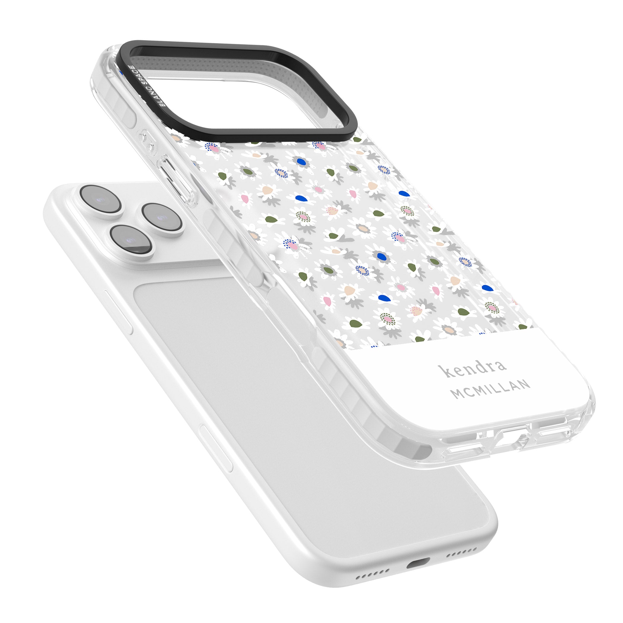 Personalised Grey & White Daisies iPhone 17 Pro Impact Clear Phone Case Colours