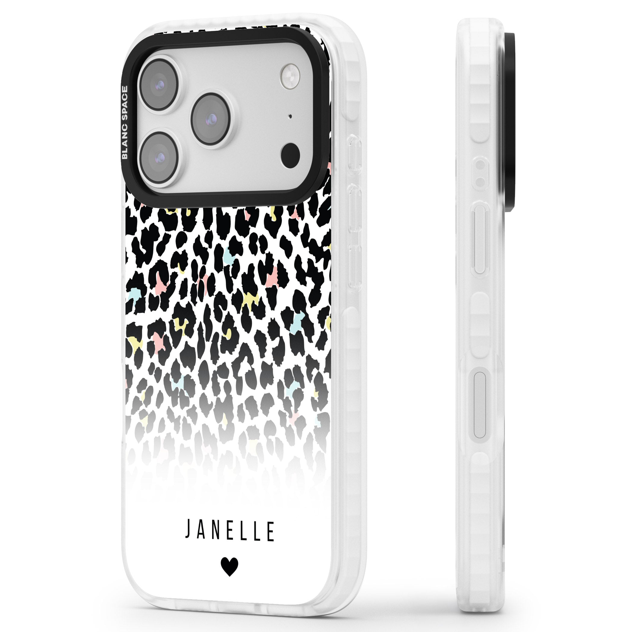 Personalised Pastel Leopard iPhone 17 Pro Impact Clear Phone Case Side Profile