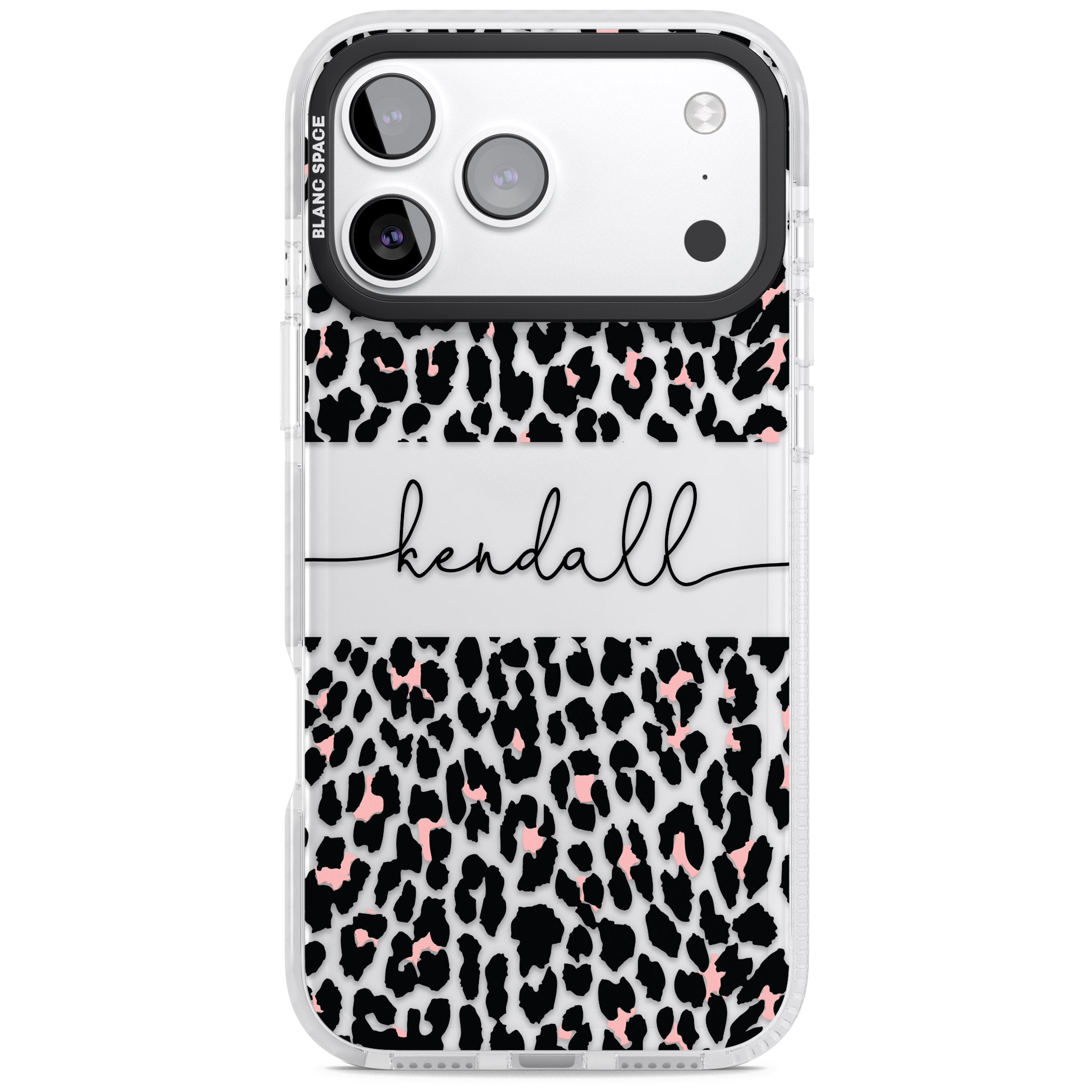 Personalised Cursive Leopard Spots iPhone 17 Pro Impact Clear Phone Case