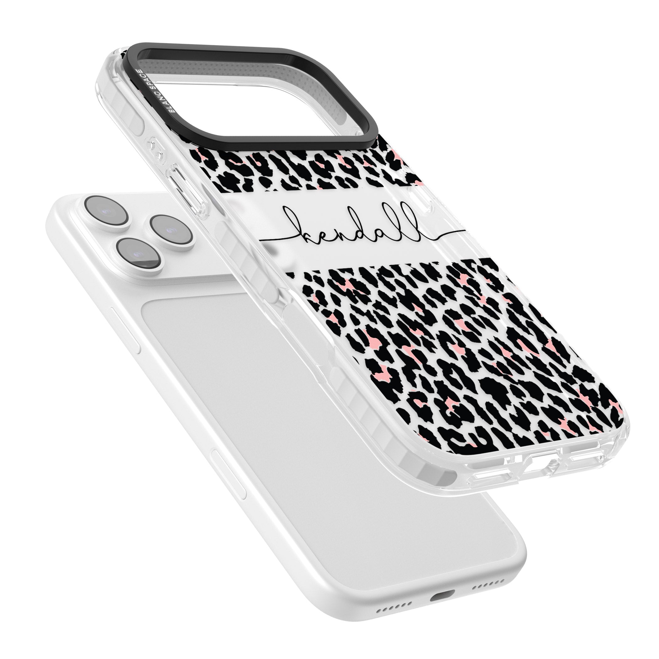 Personalised Cursive Leopard Spots iPhone 17 Pro Impact Clear Phone Case Colours